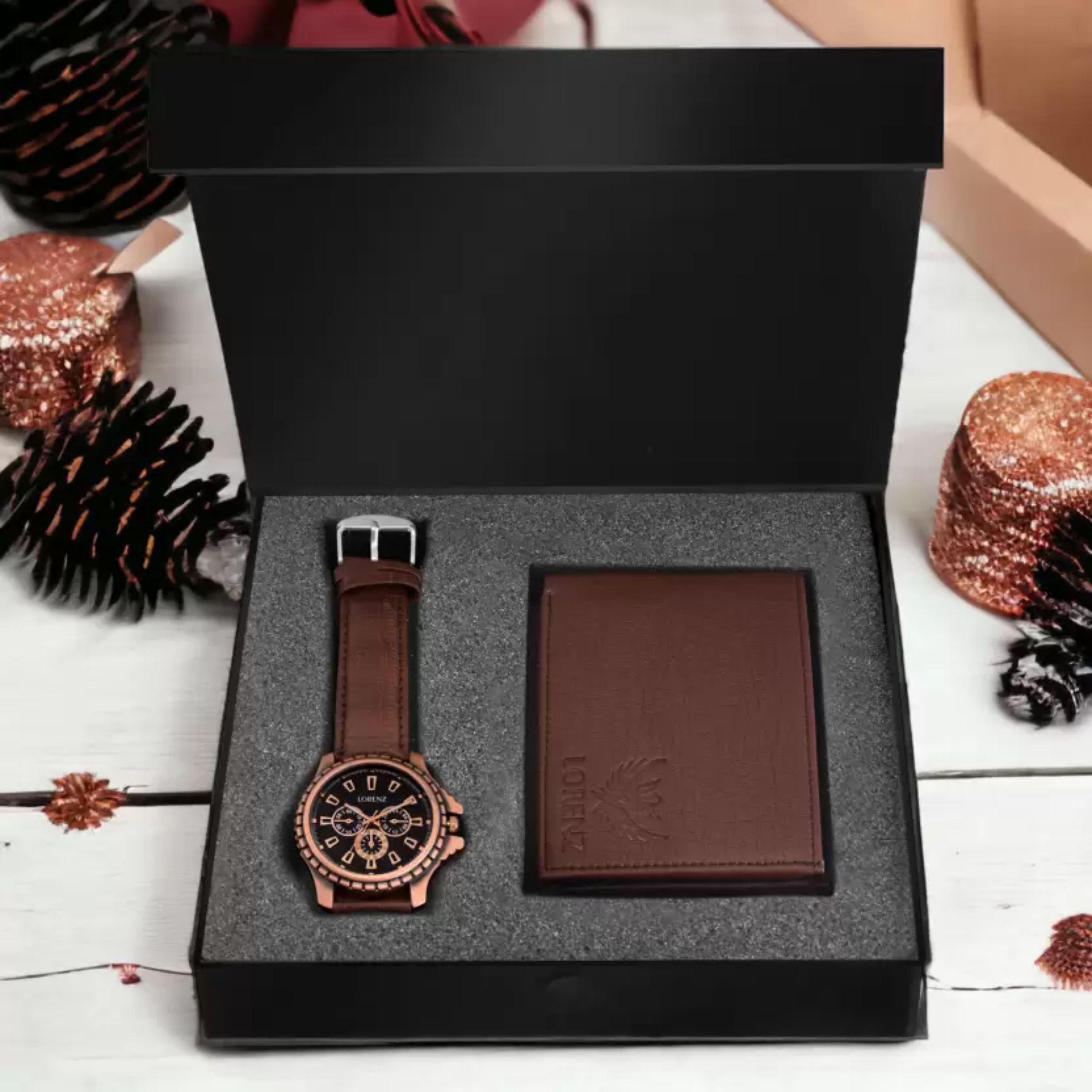 Lorenz Men's Brown Watch & Wallet Combo
