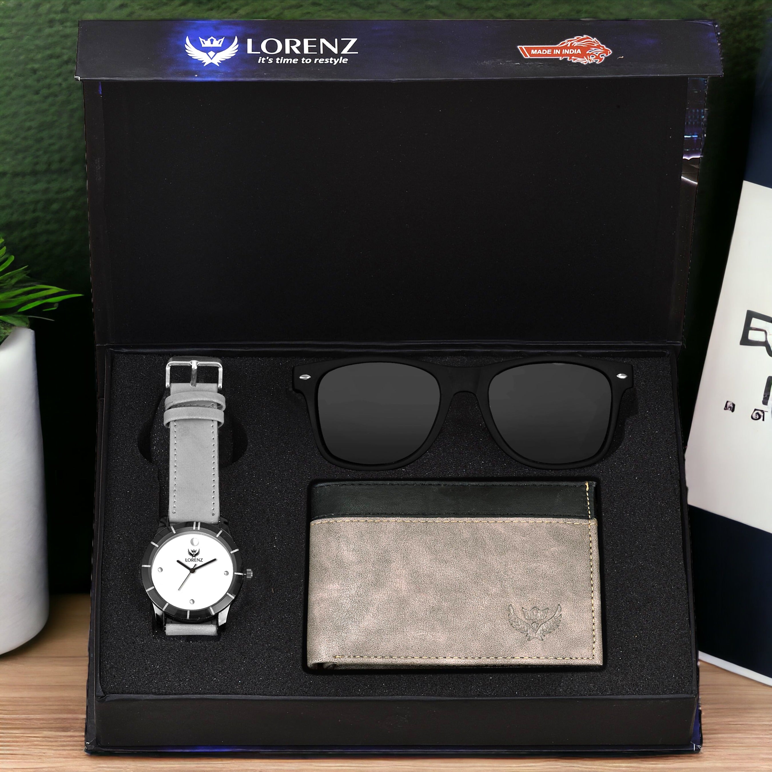 Lorenz Grey Dial Watch, Wallet & Sunglasses Gift Set