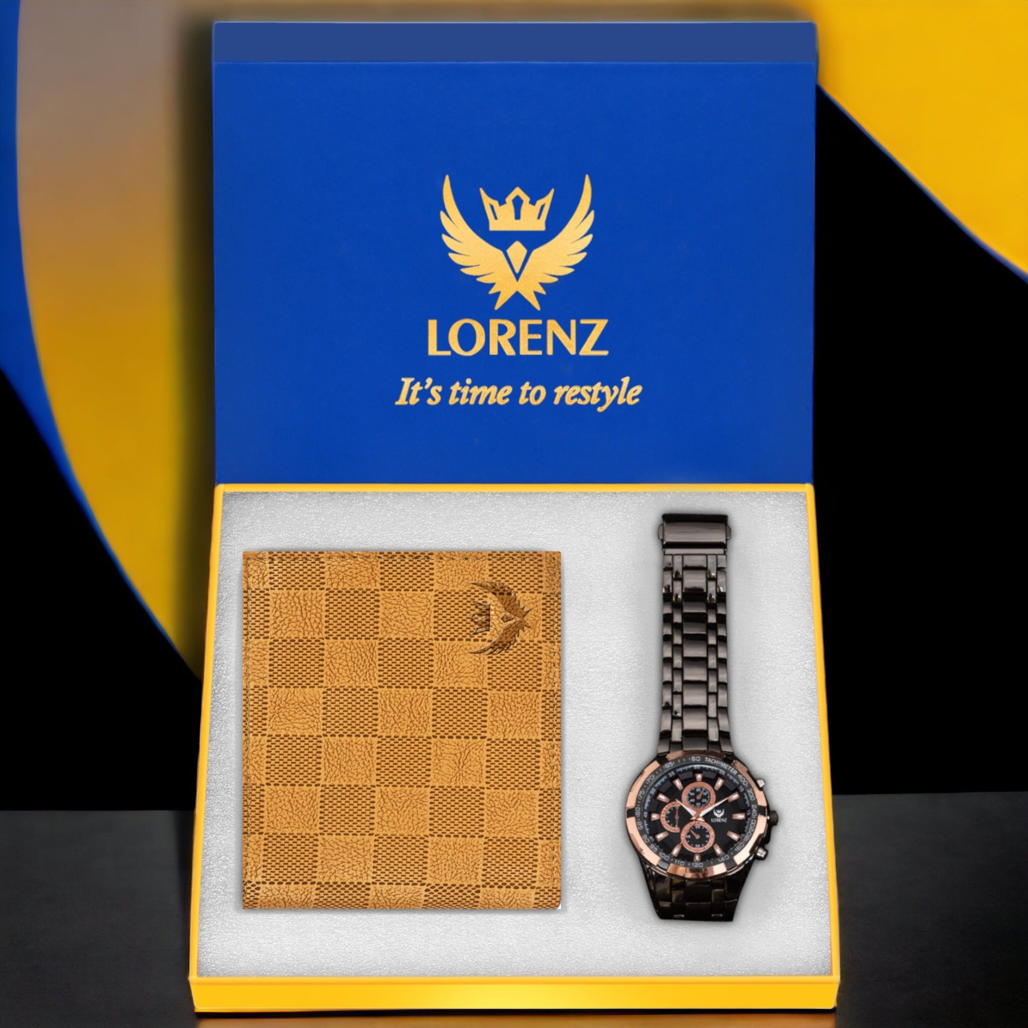 Lorenz Black Dial Watch with Brown Leather Strap 