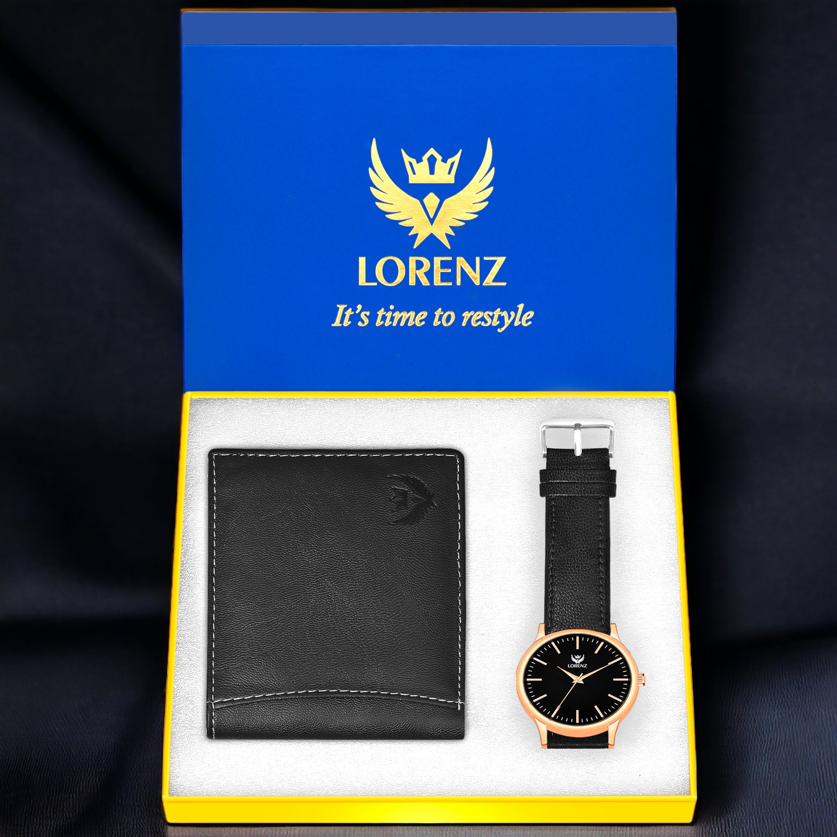 LORENZ Slim Black Dial Watch & Black Wallet Combo for Men and Boys- CM-4054WL-91