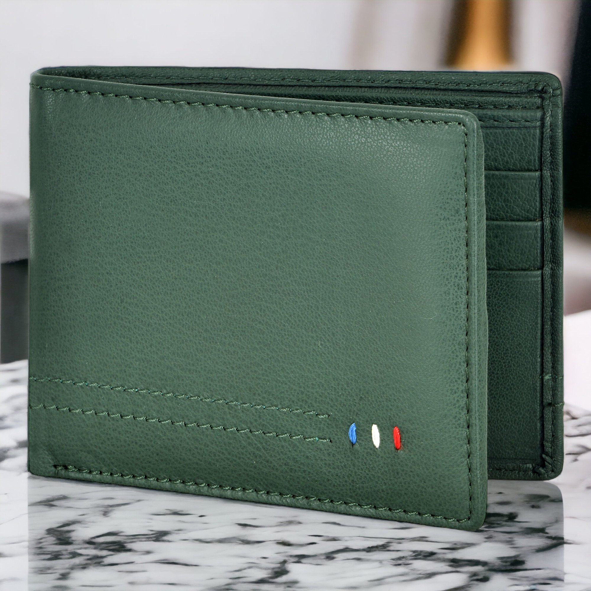 Lorenz Forest Green Leather Bi-Fold Wallet - RFID Blocking