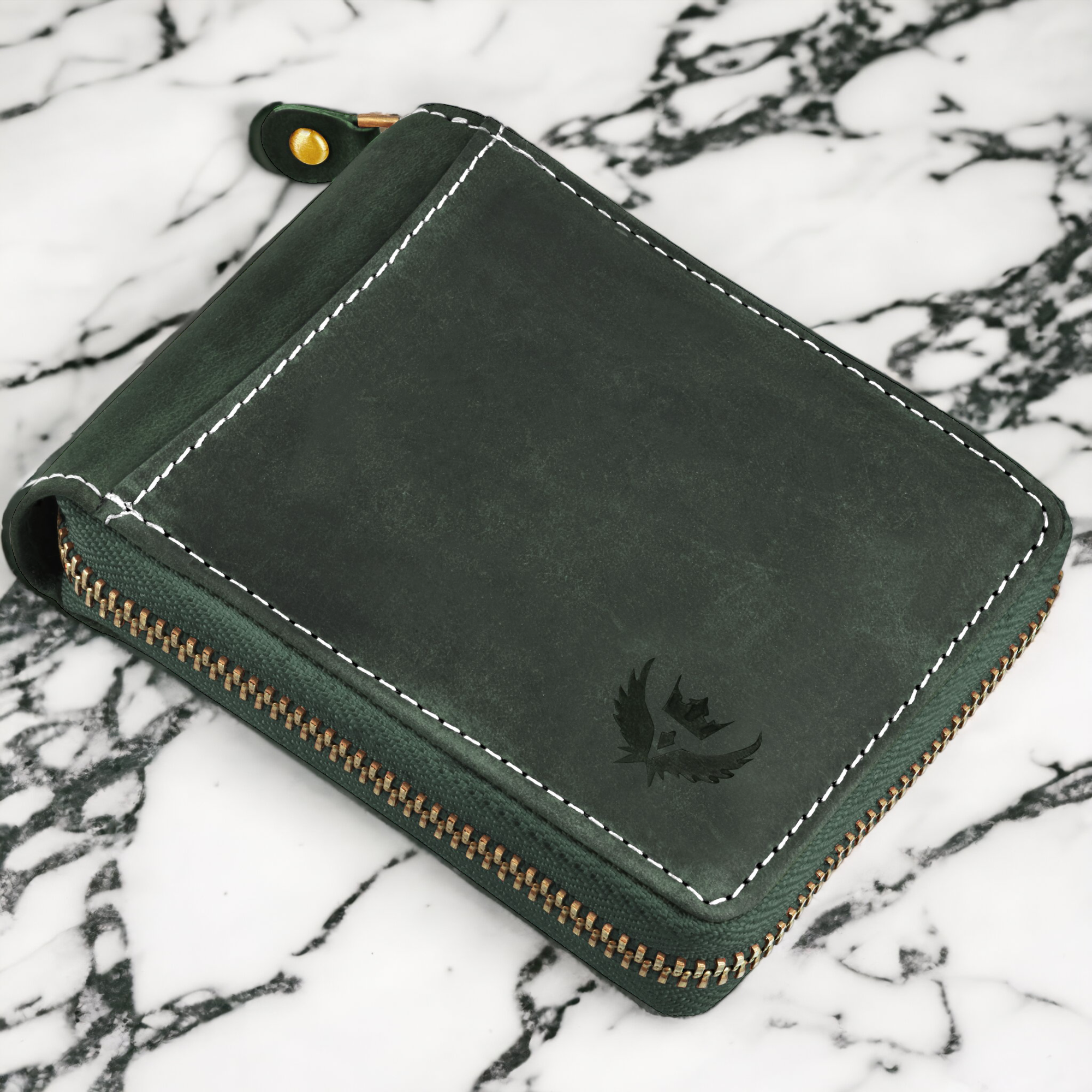 Lorenz RFID Blocking Genuine Olive Green Leather Zipper Wallet for Men