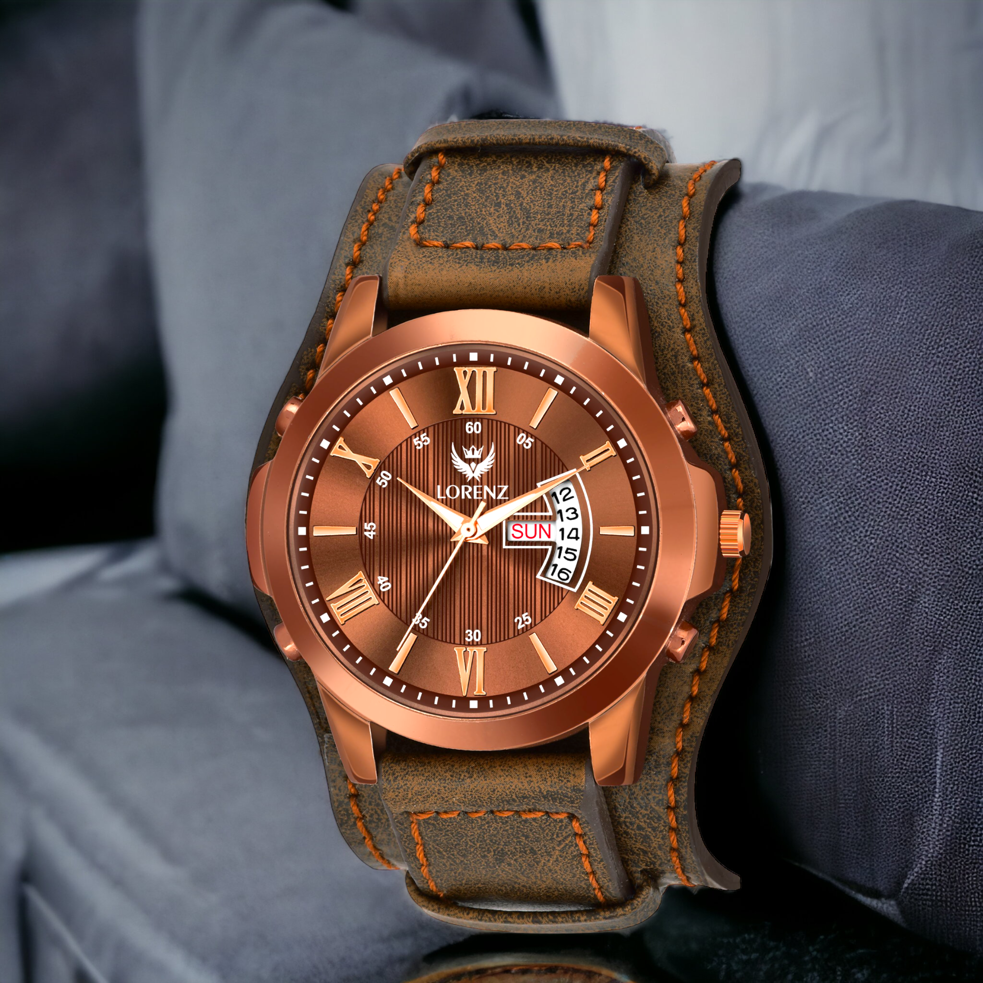Lorenz Two-in-One Watch with Brown Leather Strap and Detachable Strap 