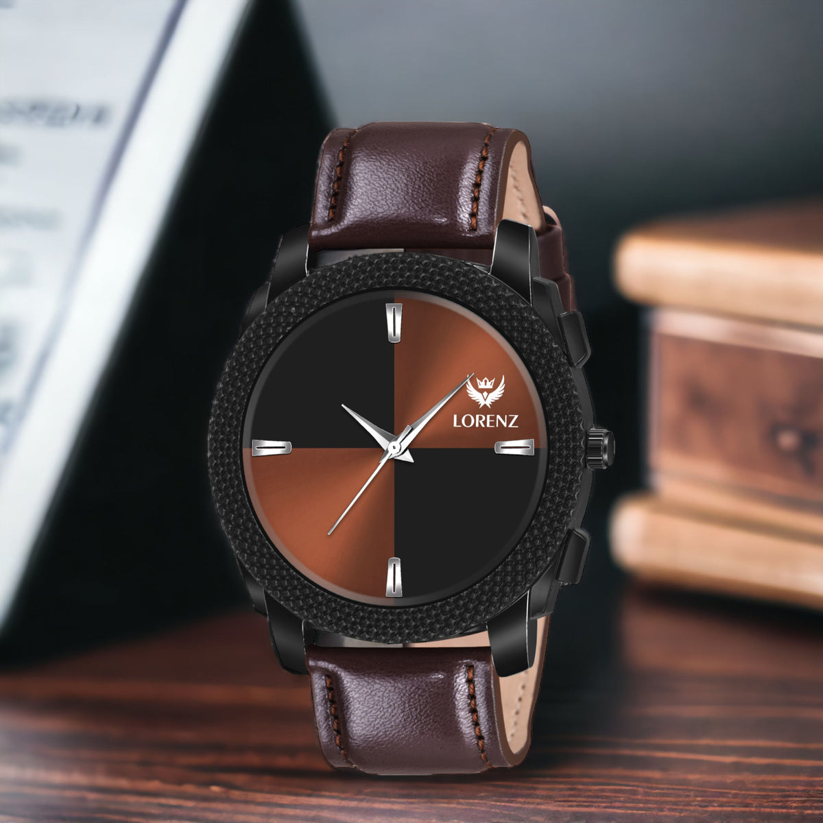 Lorenz Black Dial Brown Leather Strap Watch | MK-407R – Lorenz Fashion