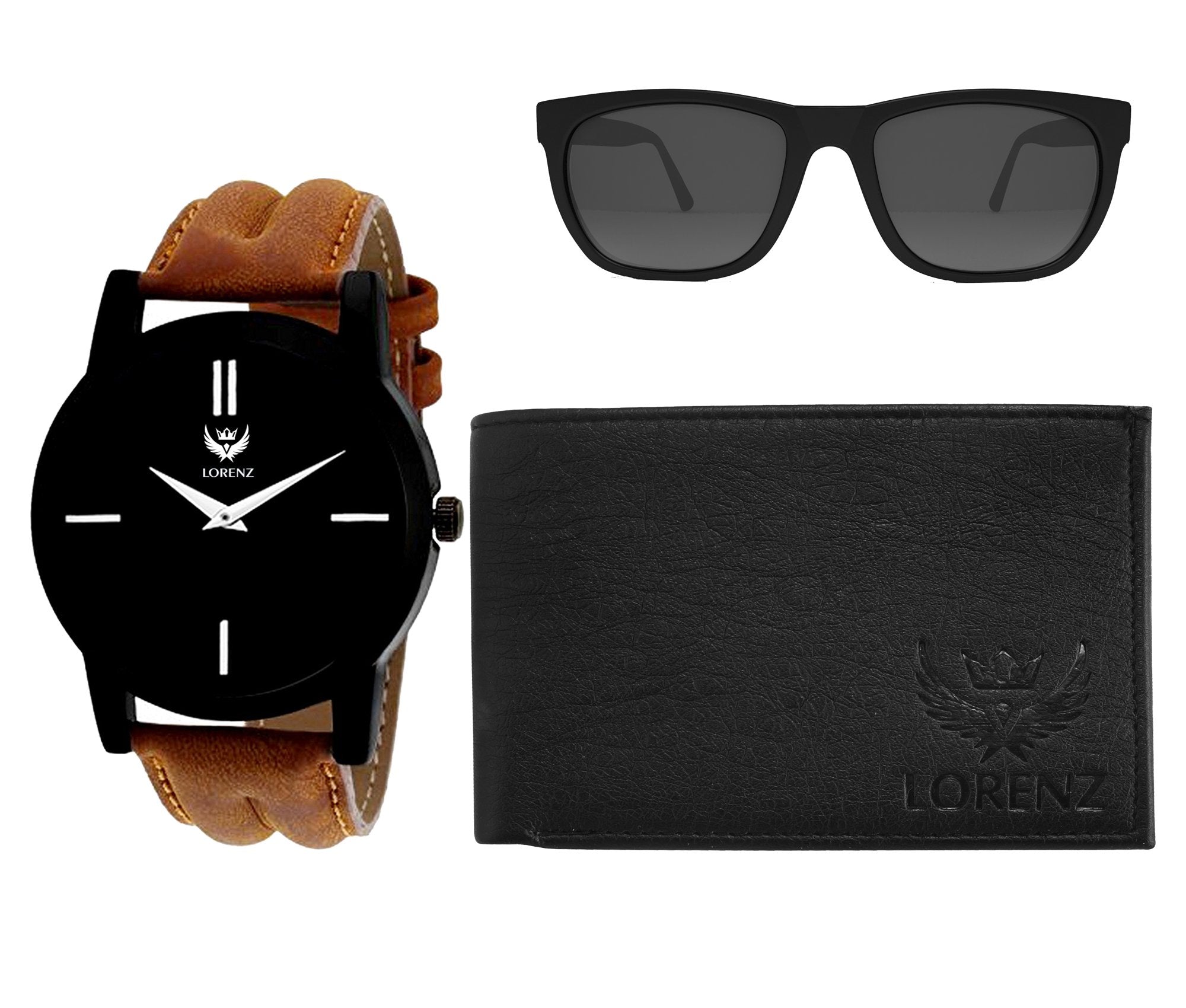 Lorenz Combo of Analogue Black Dial Men's Watch with Wallet and Black Sunglasses - Lorenz Fashion