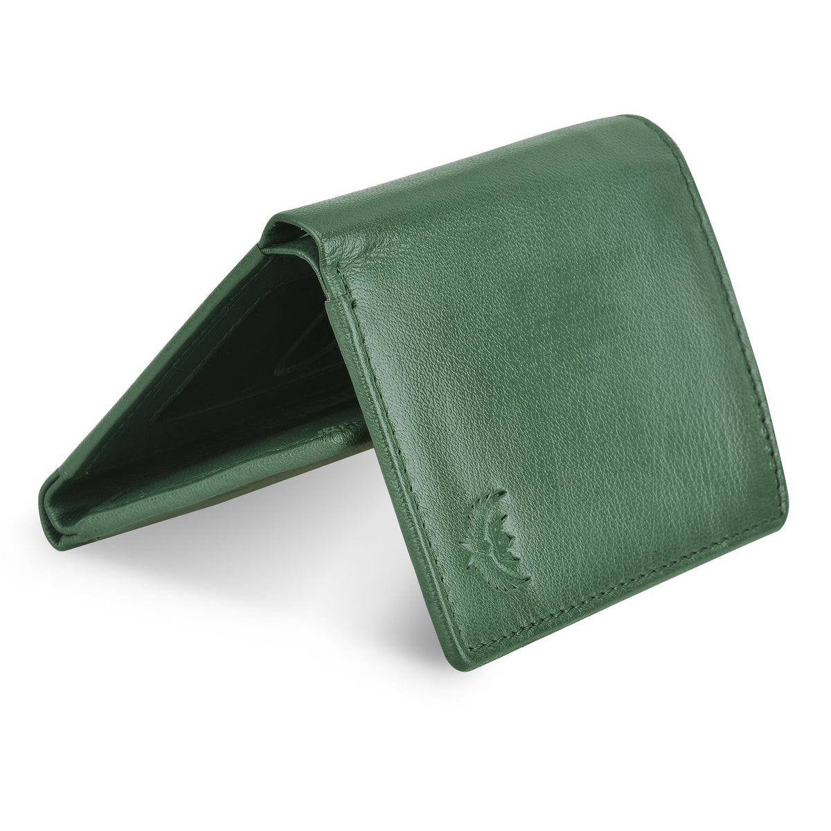 LORENZ Checked Genuine Leather Bi-Fold Wallet For Men (Green, FS)