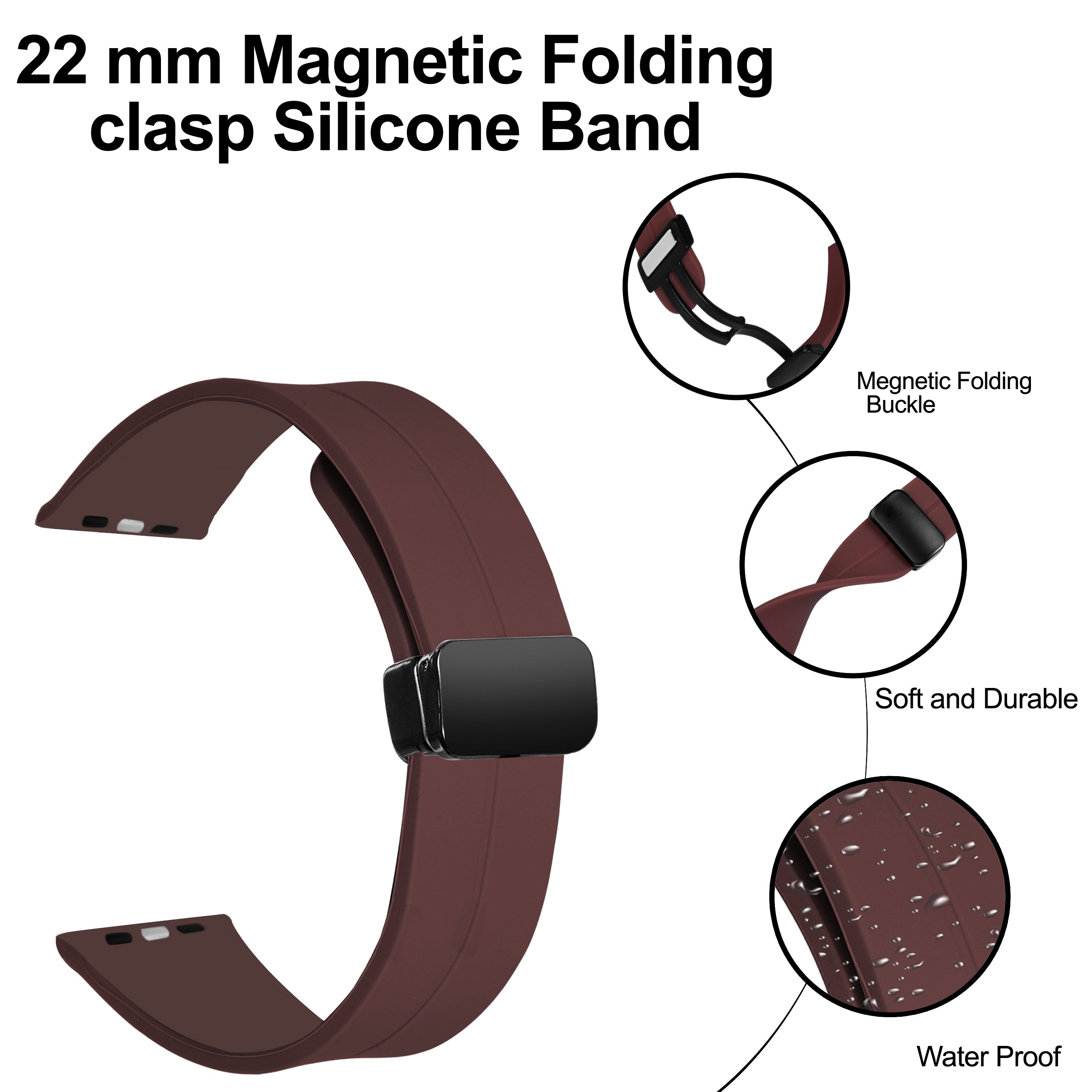 LORENZ Silicone Replacement iWatch Strap with Adjustable Magnetic Lock Feature Compatible with 42mm/44mm/45mm/49mm Watches (Brown)
