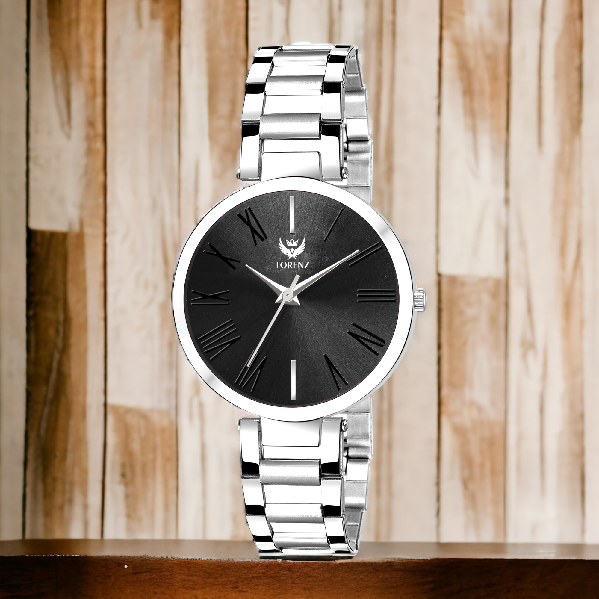 Lorenz Stainless Steel Black Dial Watch for Women & Girls- AS-43A