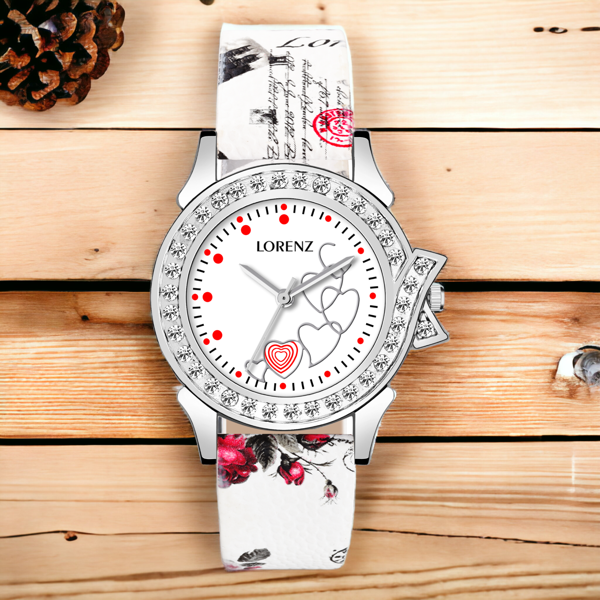 Lorenz Women's Blossoming Floral Watch with Printed Leather Strap