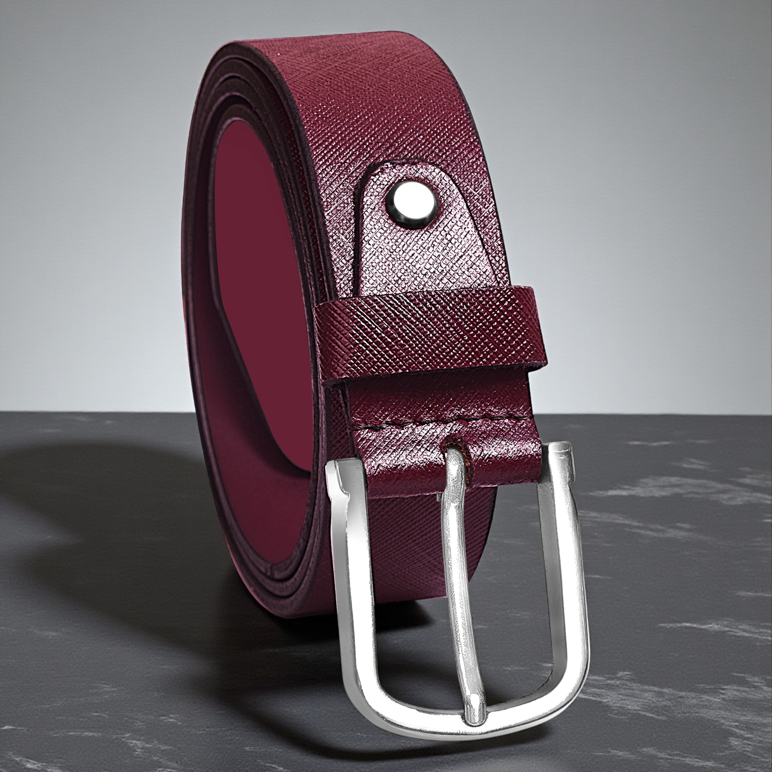 Lorenz Men's Maroon Textured Leather Belt with Silver Buckle – Stylish Casual & Formal Wear