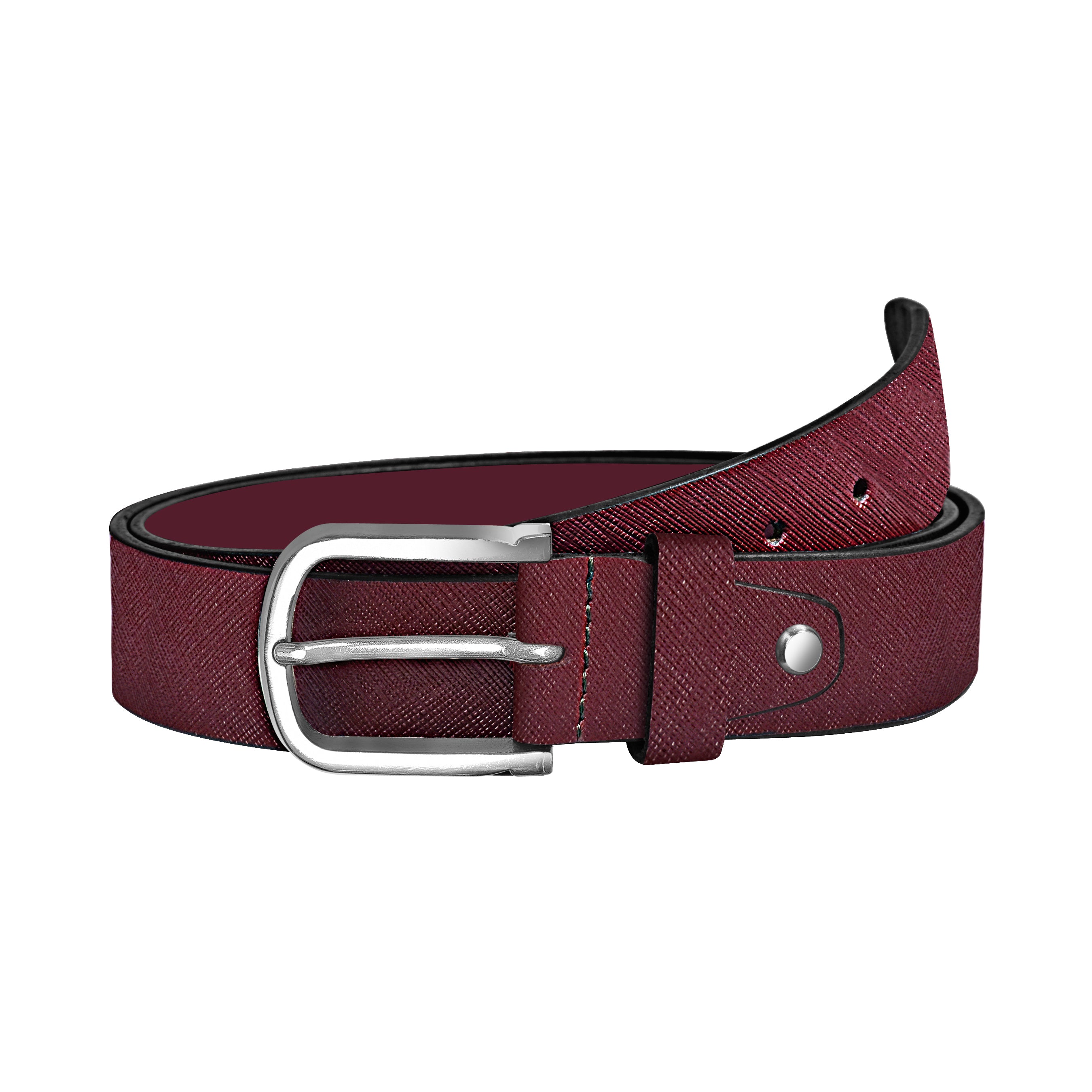 Lorenz Men's Maroon Textured Leather Belt with Silver Buckle – Stylish Casual & Formal Wear