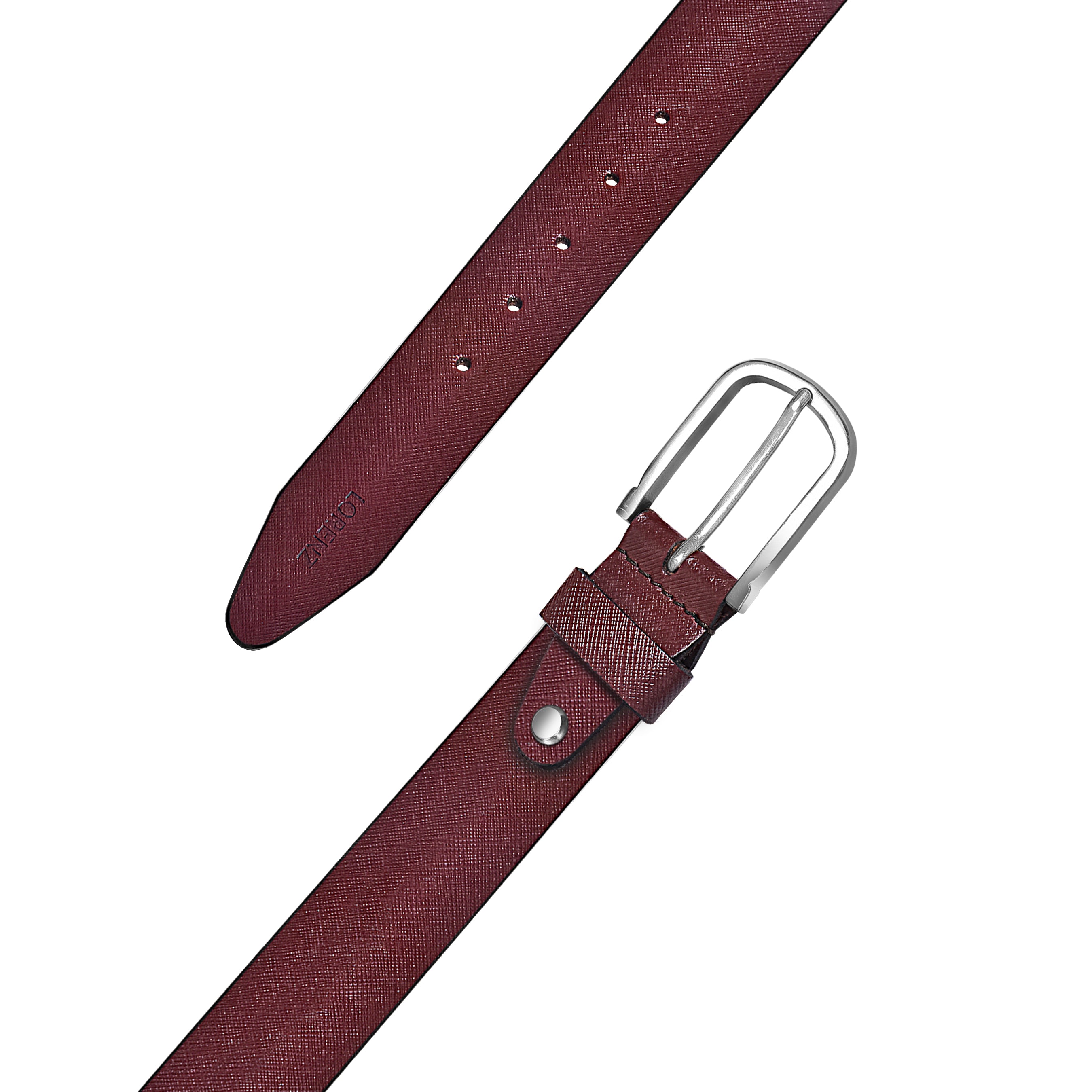 Lorenz Men's Maroon Textured Leather Belt with Silver Buckle – Stylish Casual & Formal Wear