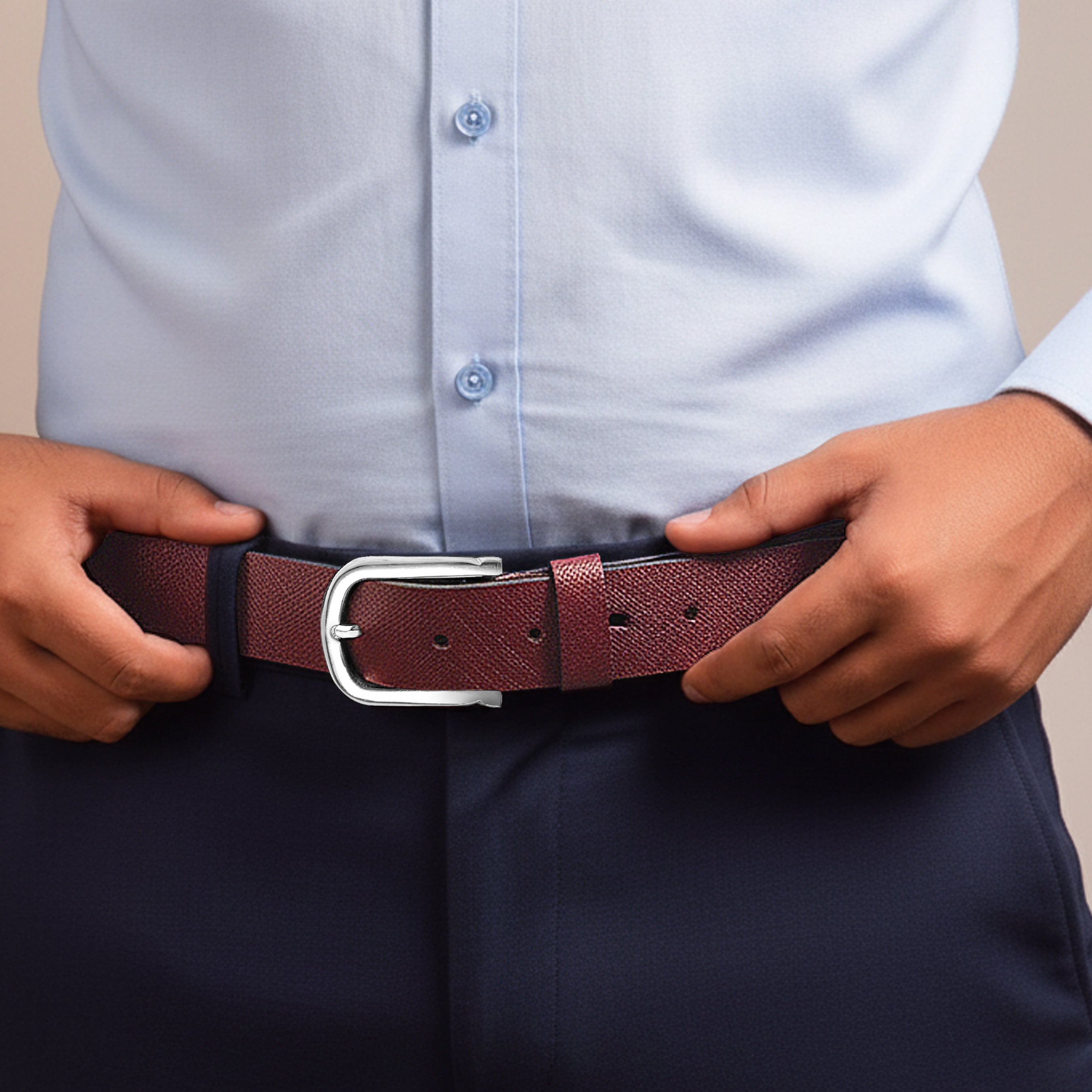 Lorenz Men's Maroon Textured Leather Belt with Silver Buckle – Stylish Casual & Formal Wear