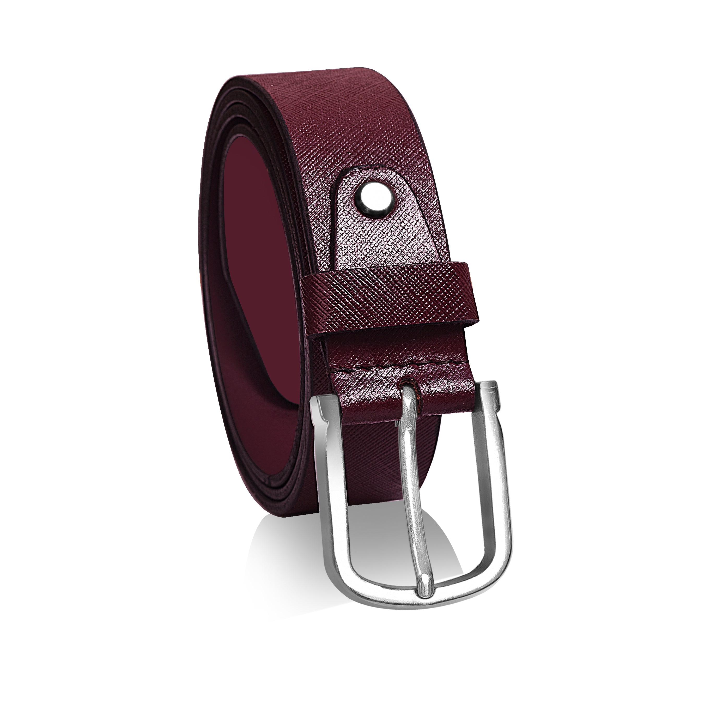 Lorenz Men's Maroon Textured Leather Belt with Silver Buckle – Stylish Casual & Formal Wear