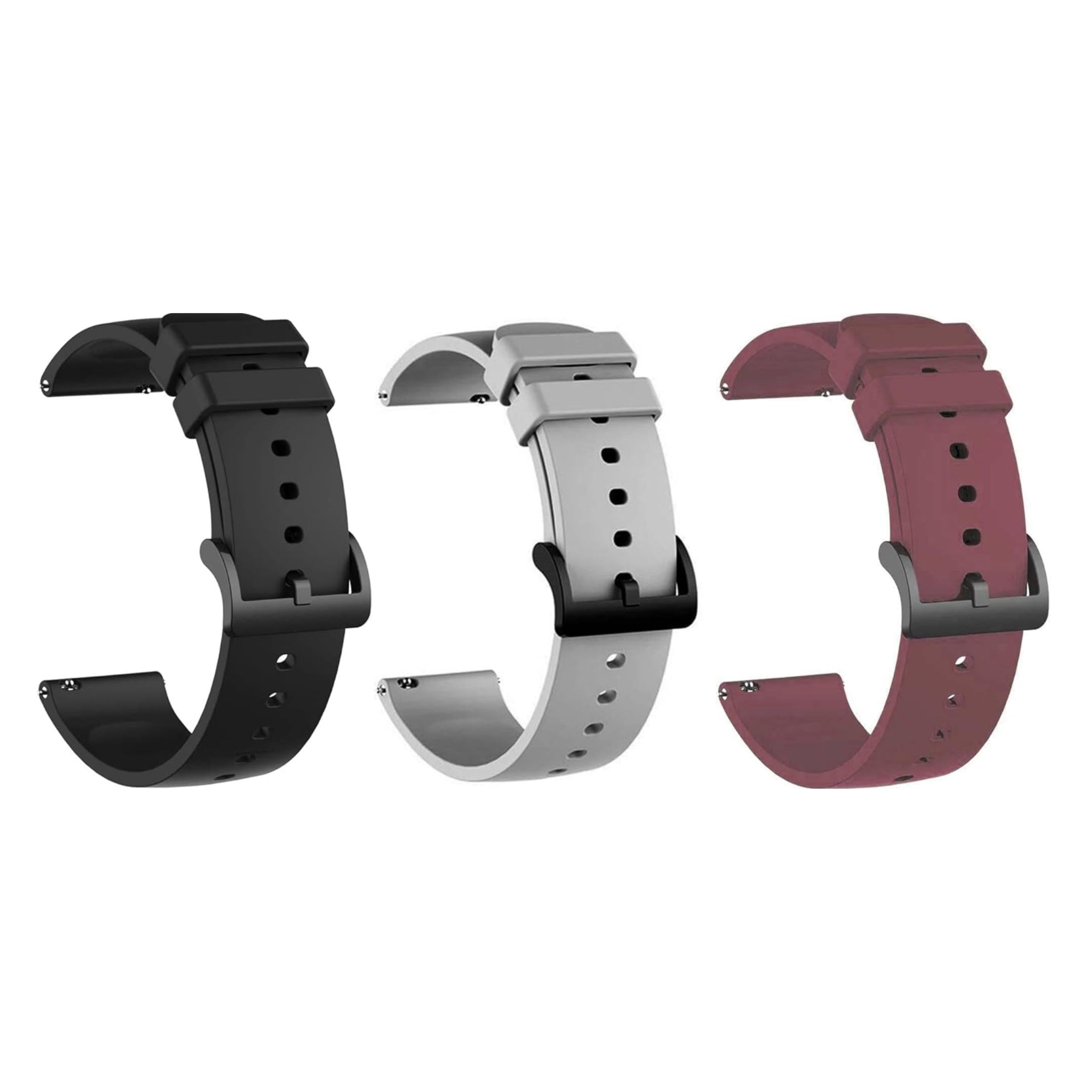 Lorenz Silicone 22MM Replacement Watch Strap With Buckle Lock Compatible with Boat Xtend, Boat Xtend Pro, Noise Colorfit Pulse 2 Max, Noise Pulse Go Buzz, Fireboltt Phoenix & all other Watches (Black,Grey,Maroon)