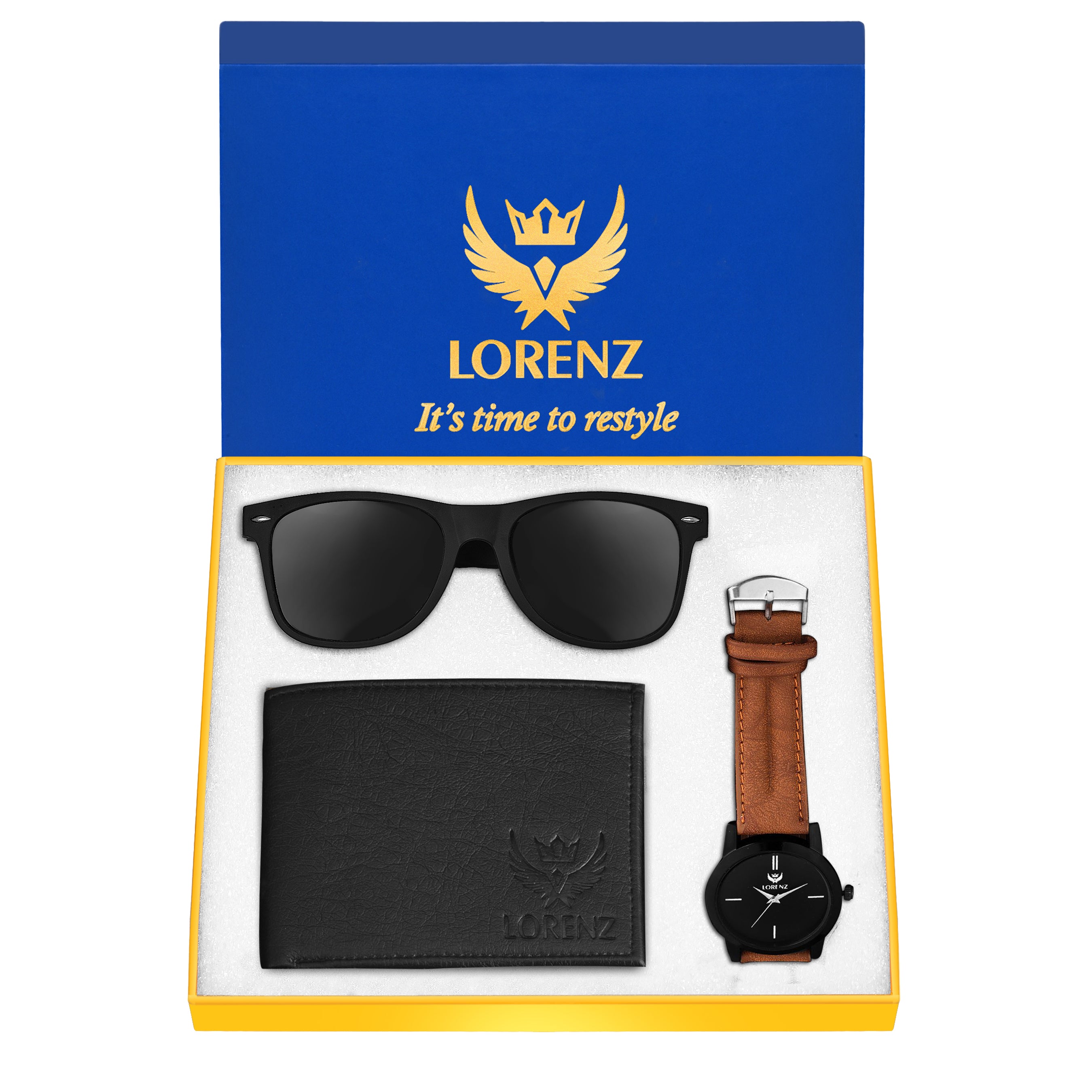 Lorenz 3-Piece Black Gift Set (Watch, Wallet, Sunglasses)