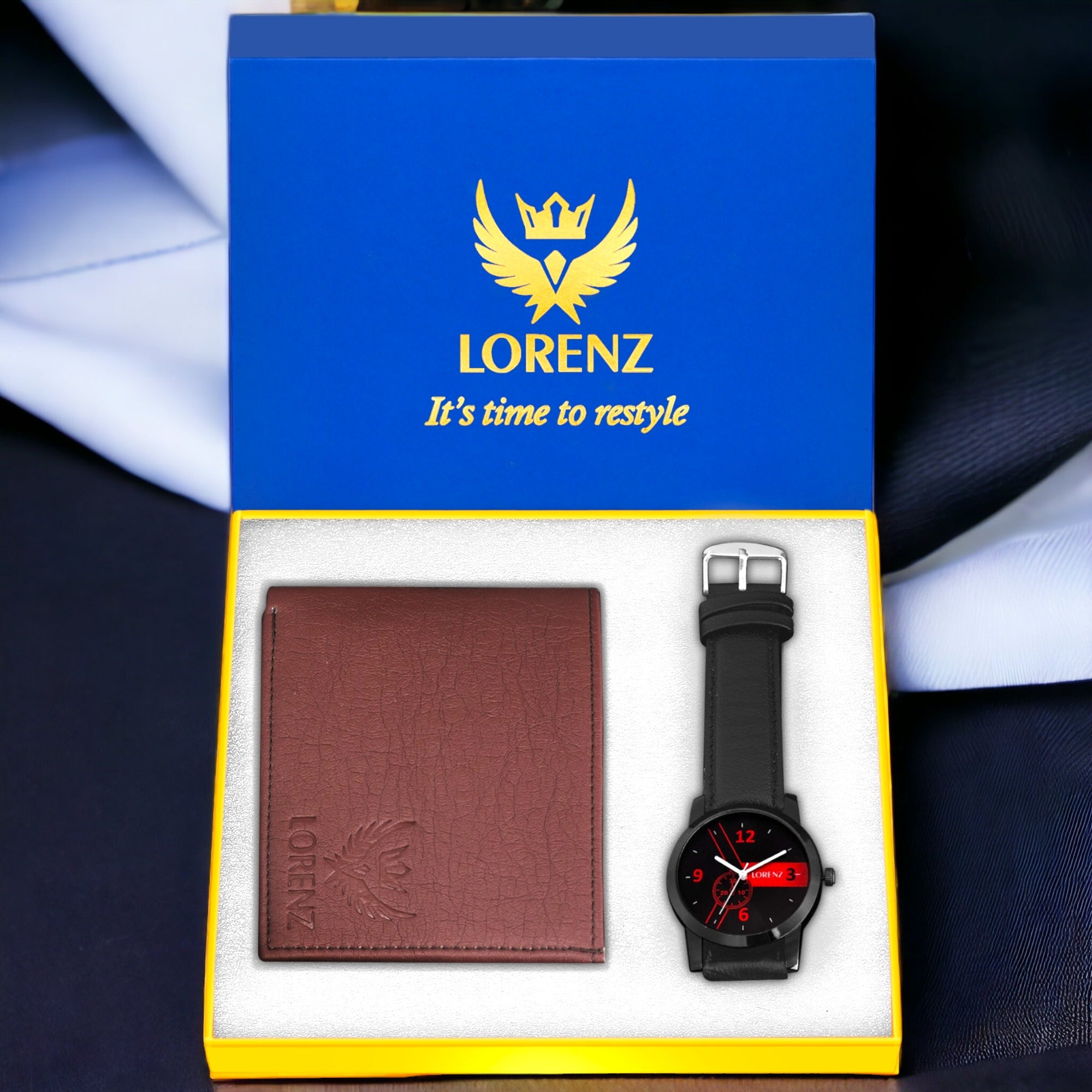 Lorenz Combo of Brown Men's Wallet & Black Dial Watch