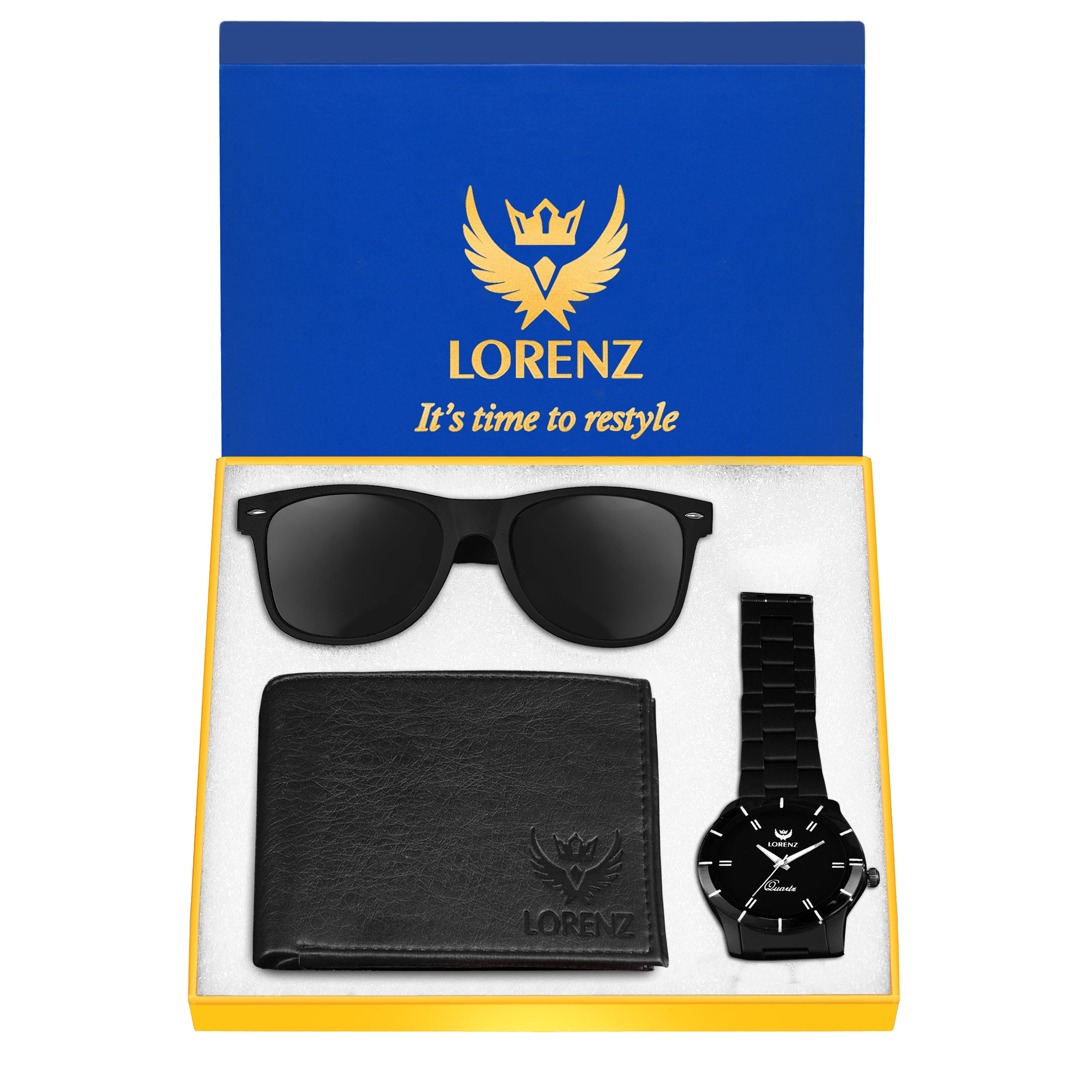 Lorenz Men's Black Watch, Wallet & Sunglasses Gift Set