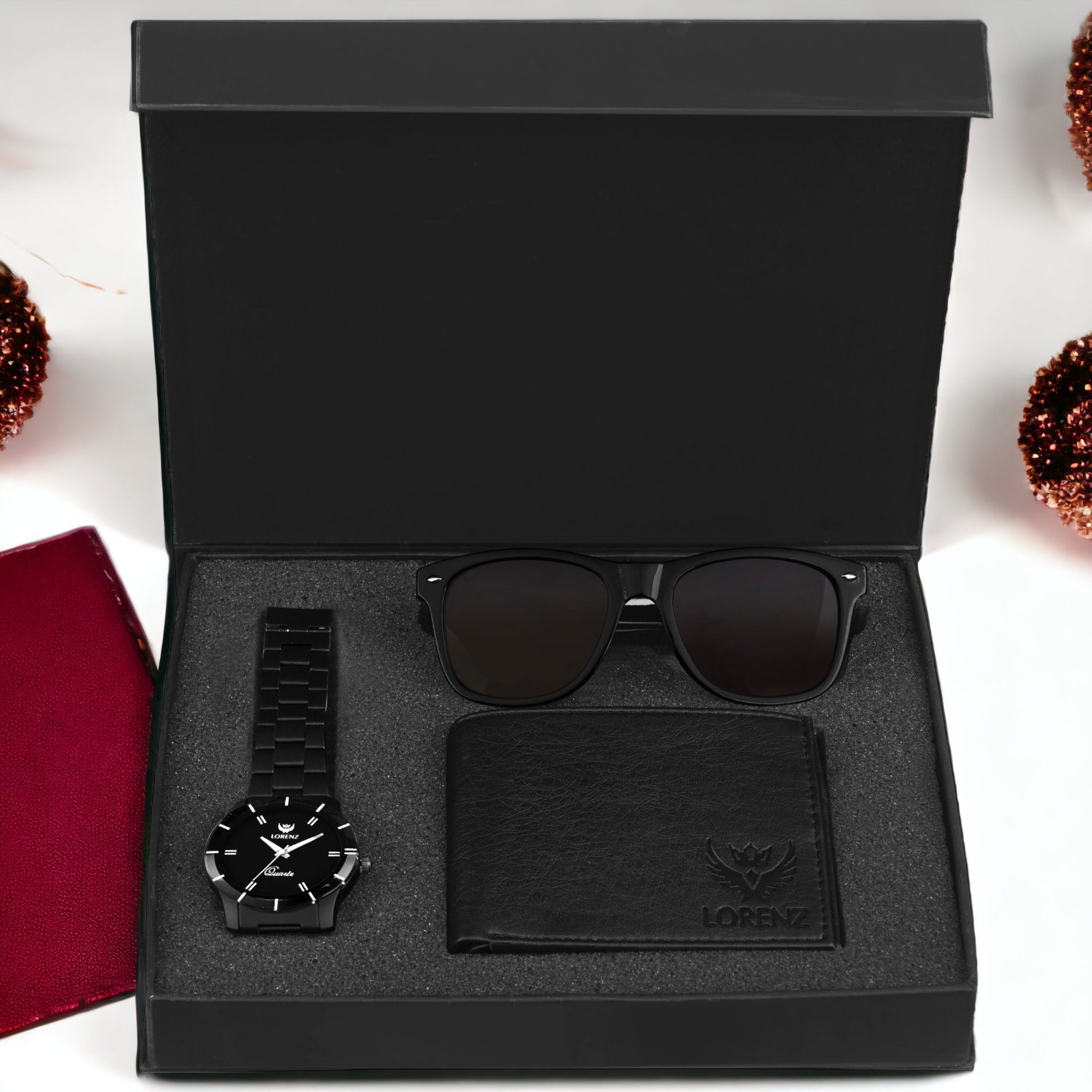 orenz Men's Black Watch, Wallet & Sunglasses Gift Set 