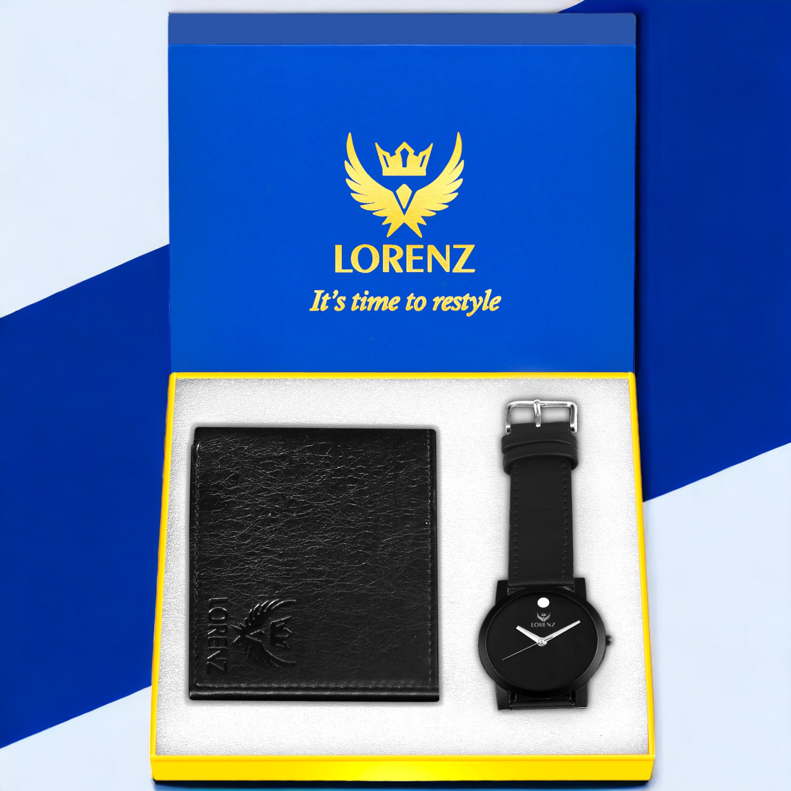 Men's Stainless Steel Watch & Wallet Gift Set by Lorenz - Black