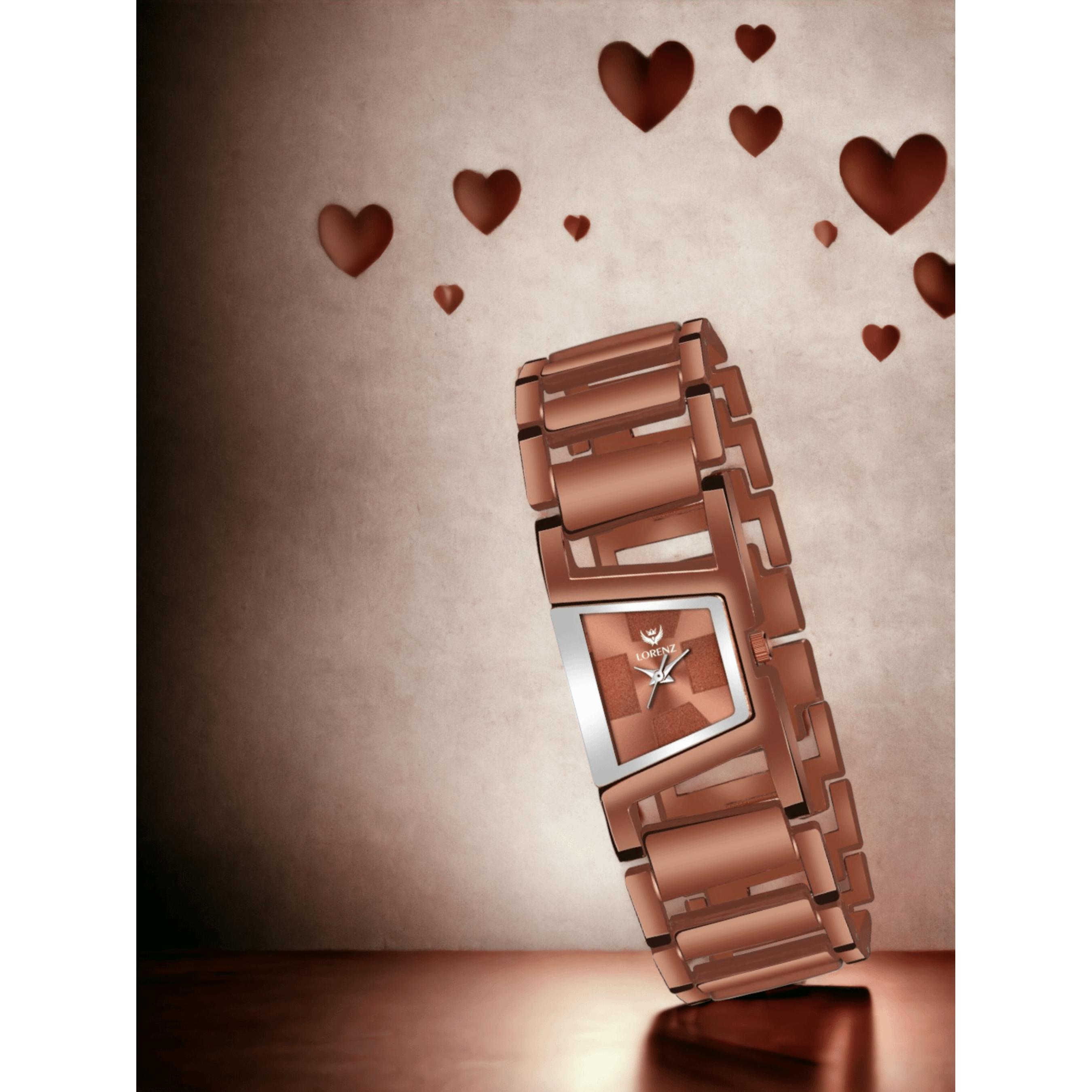 Lorenz Women’s Gift Set – Premium Brown Wallet & Stylish Rose Gold Bracelet Watch in Gift Box