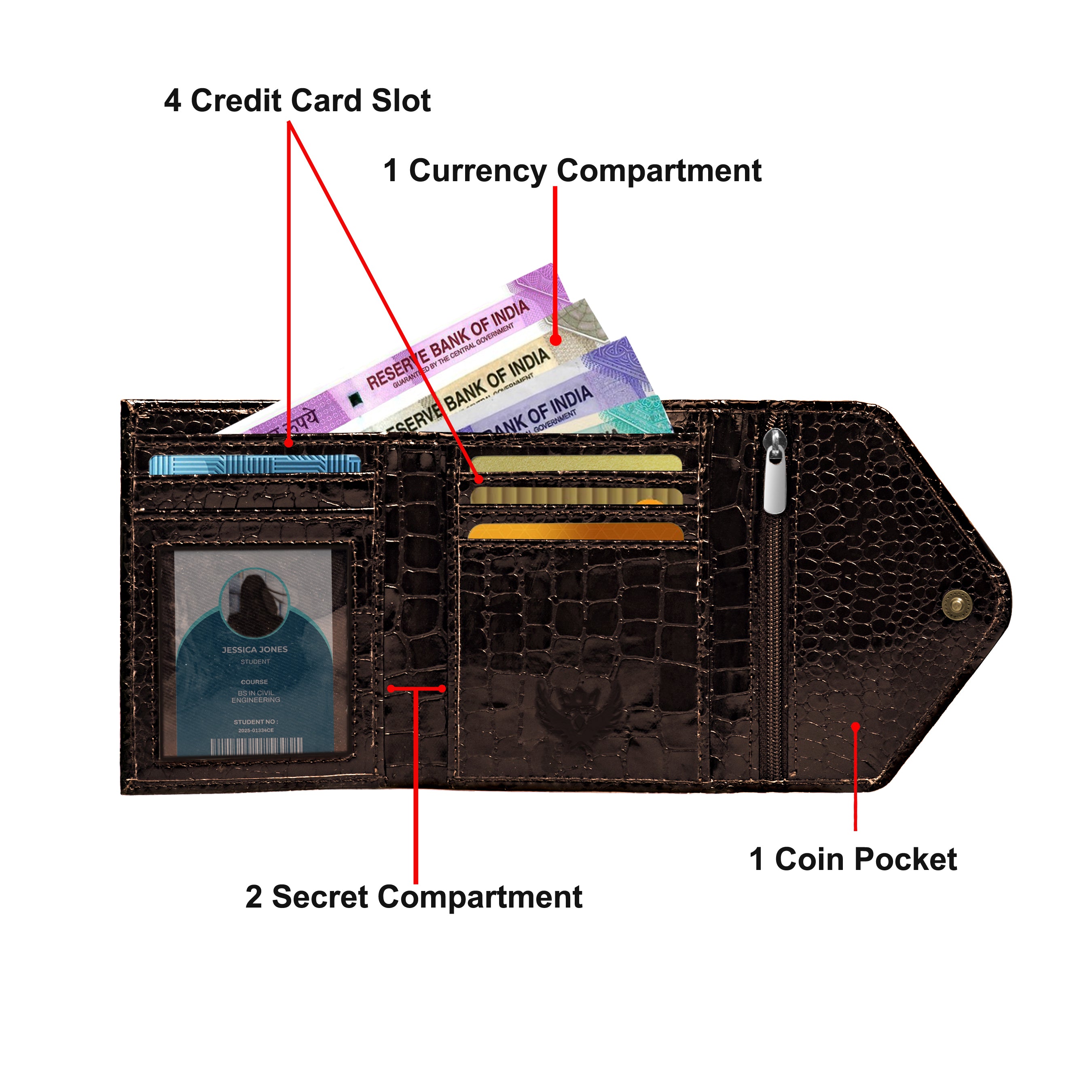 Lorenz Women’s Gift Set – Premium Brown Wallet & Stylish Rose Gold Bracelet Watch in Gift Box