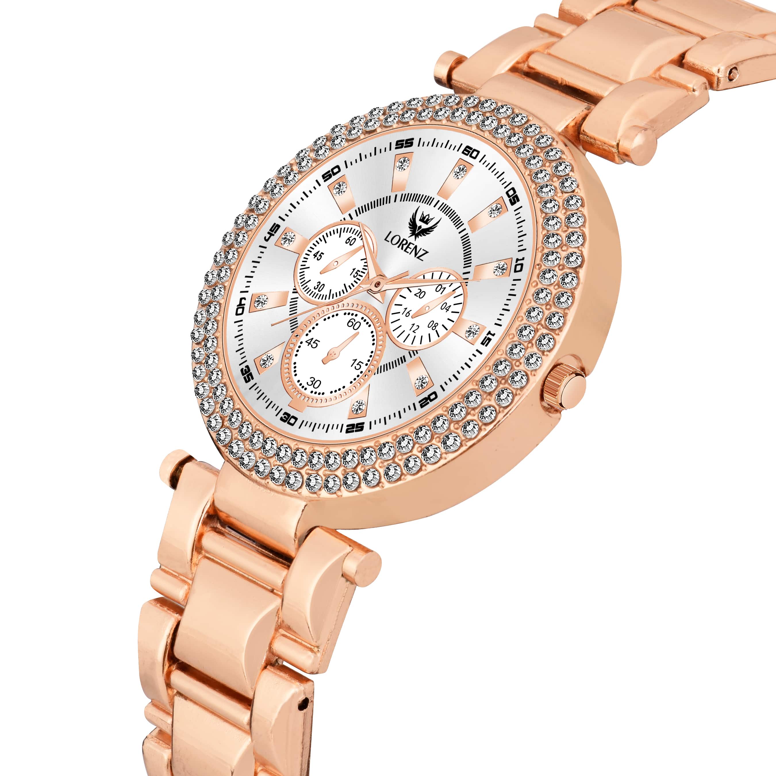Lorenz Women’s Gift Set – Elegant Rose Gold Wallet & Crystal Studded Rose Gold Watch in Premium Gift Box