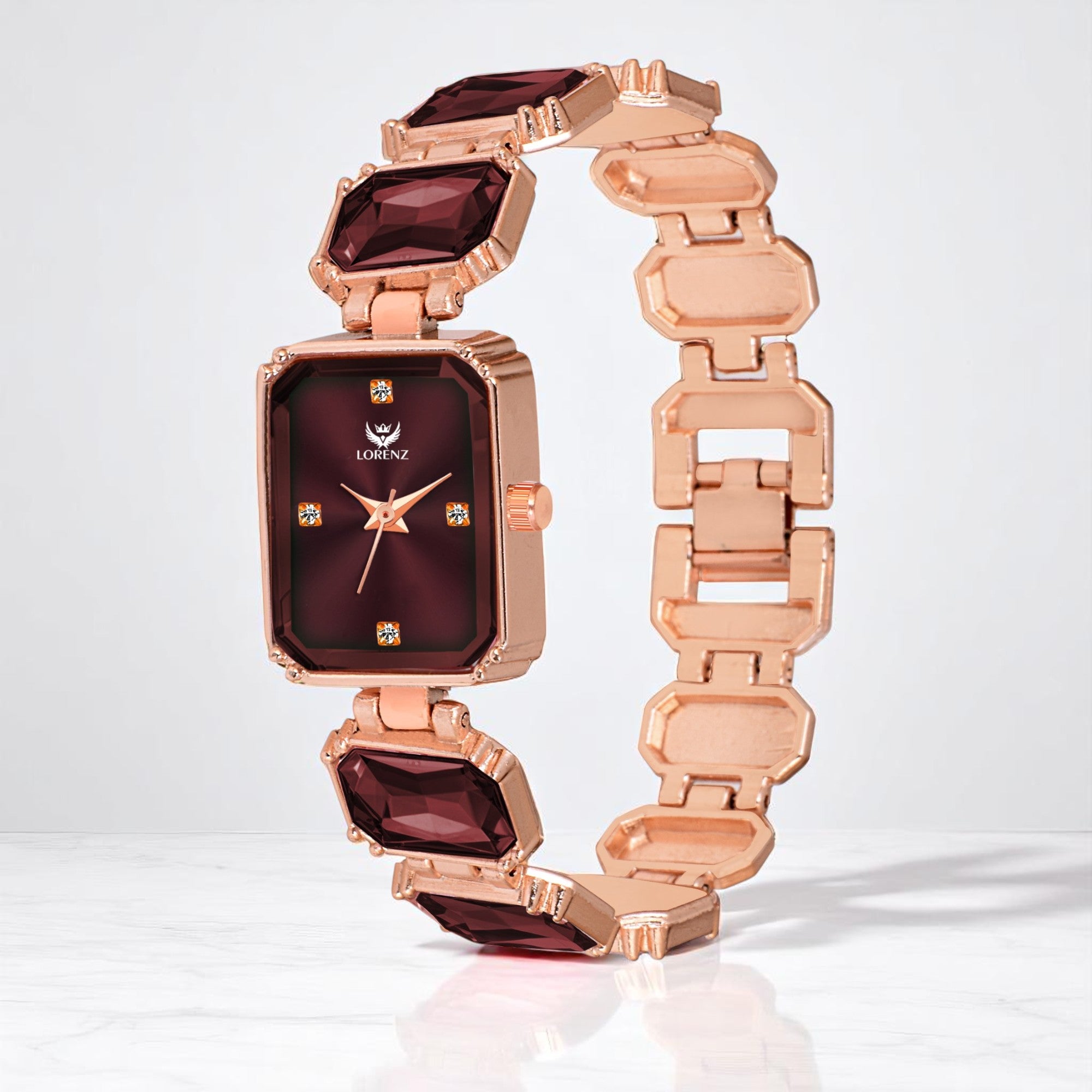 Lorenz Women’s Gift Set – Stylish Brown Wallet & Rose Gold Bracelet Watch in Premium Gift Box