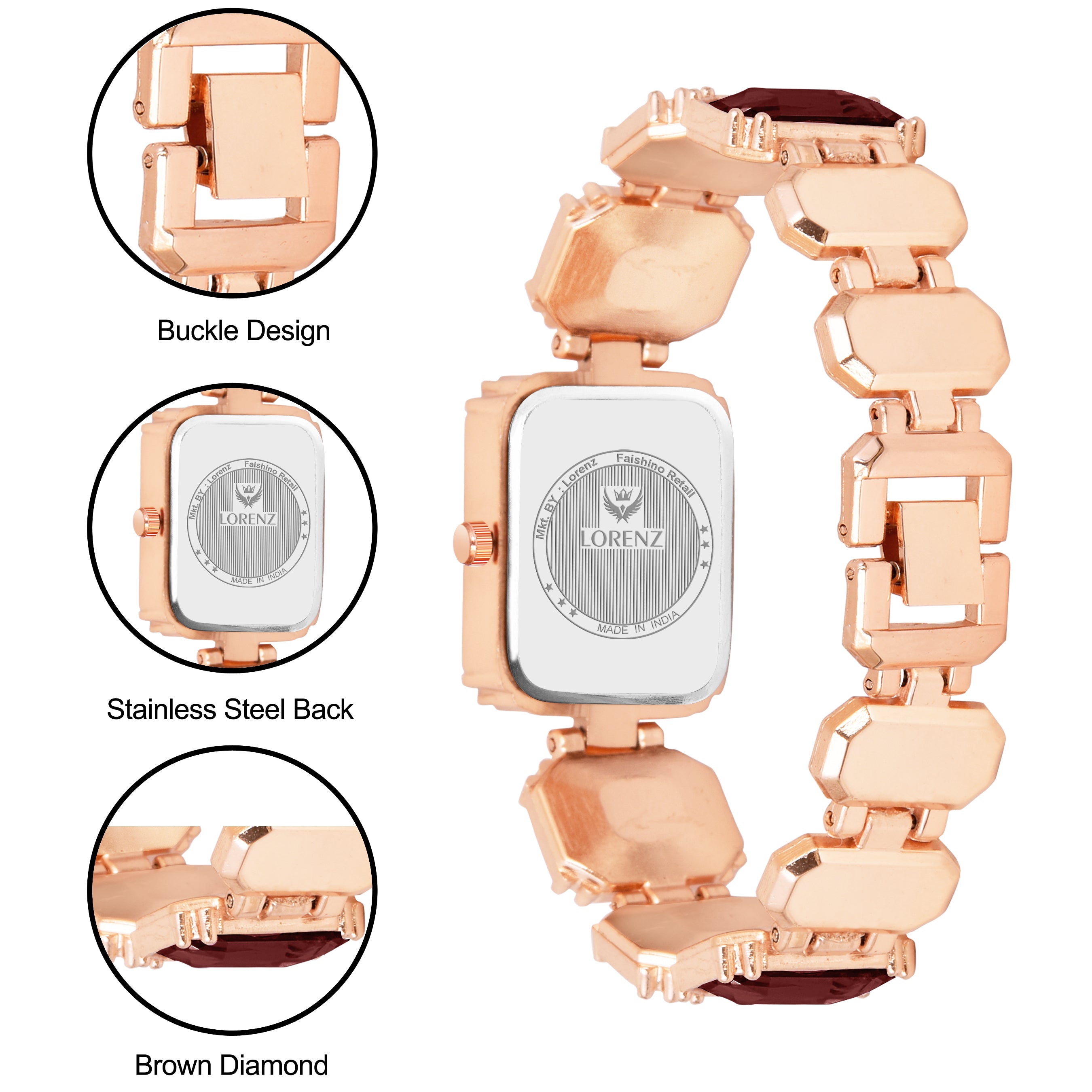 Lorenz Women’s Gift Set – Stylish Brown Wallet & Rose Gold Bracelet Watch in Premium Gift Box