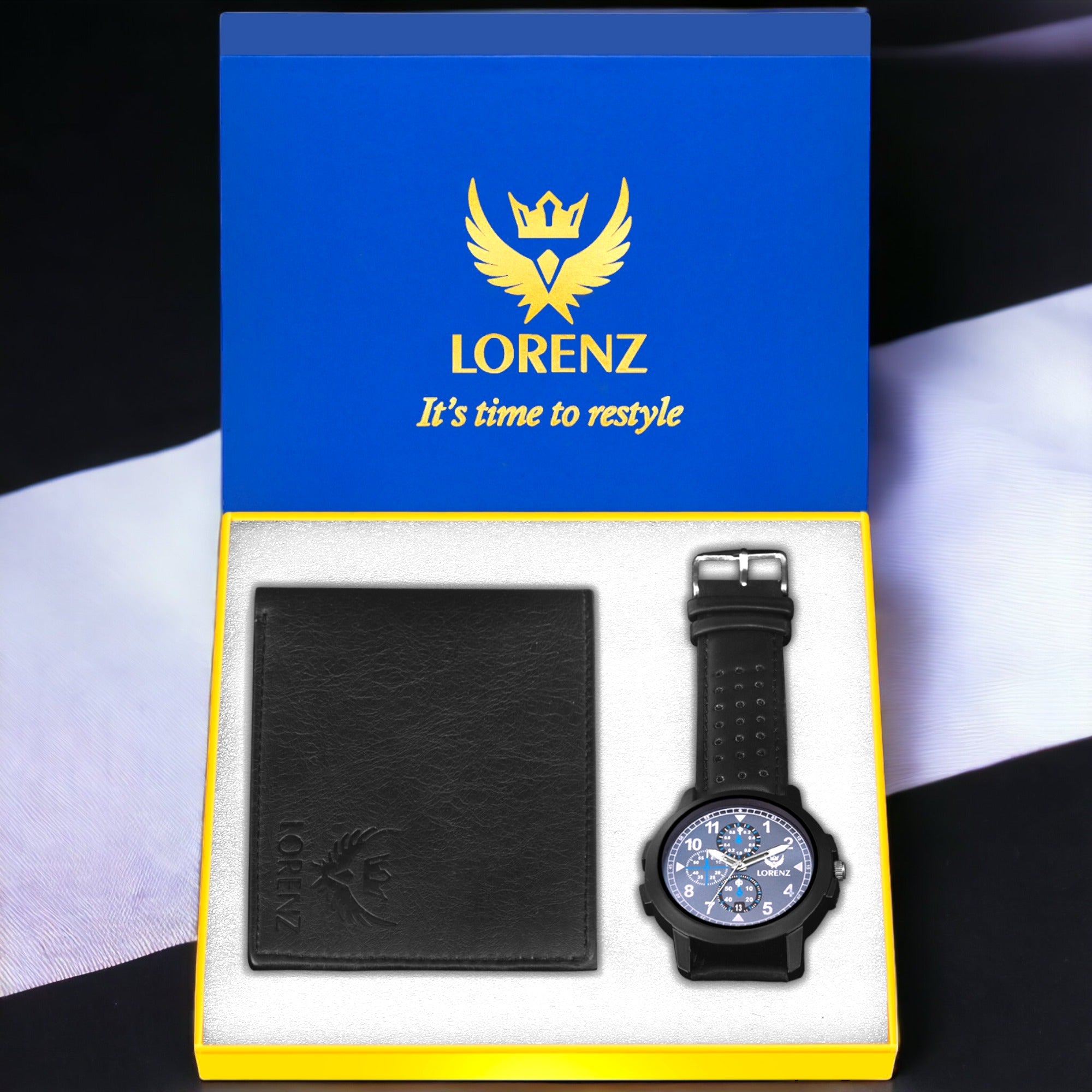 Lorenz CM-2018WL-01 Combo of Men's Blue Dial Analog Watch and Black Wallet