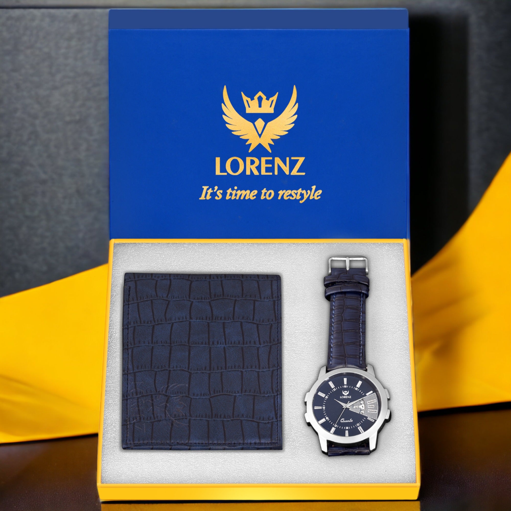 Lorenz CM-203WL-06 Combo of Men's Blue Dial Day & Date Watch and Blue Wallet