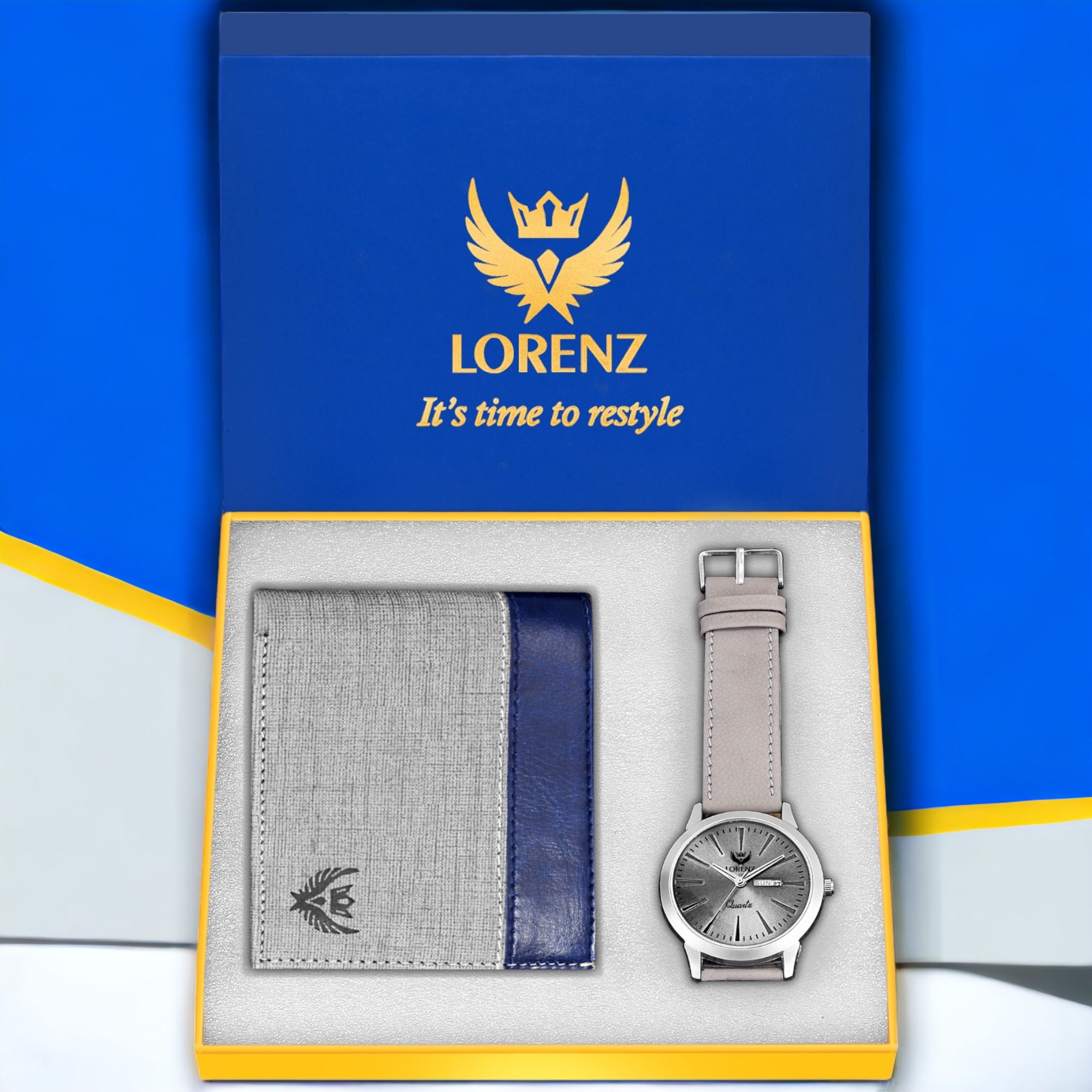 Lorenz Men's Silver Dial Watch & Grey Wallet Gift Set