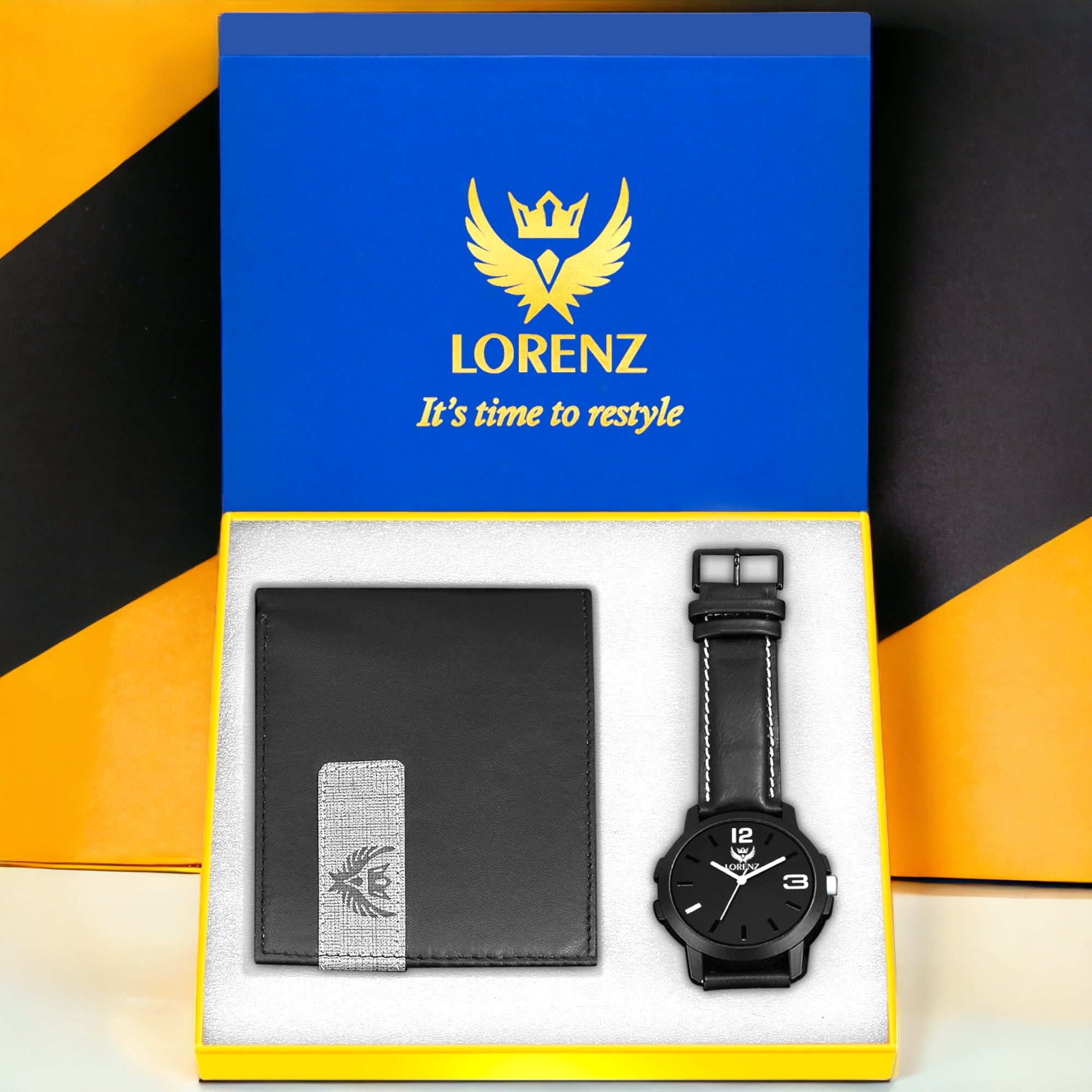 Lorenz Black Dial Men's Watch & Wallet Gift Set