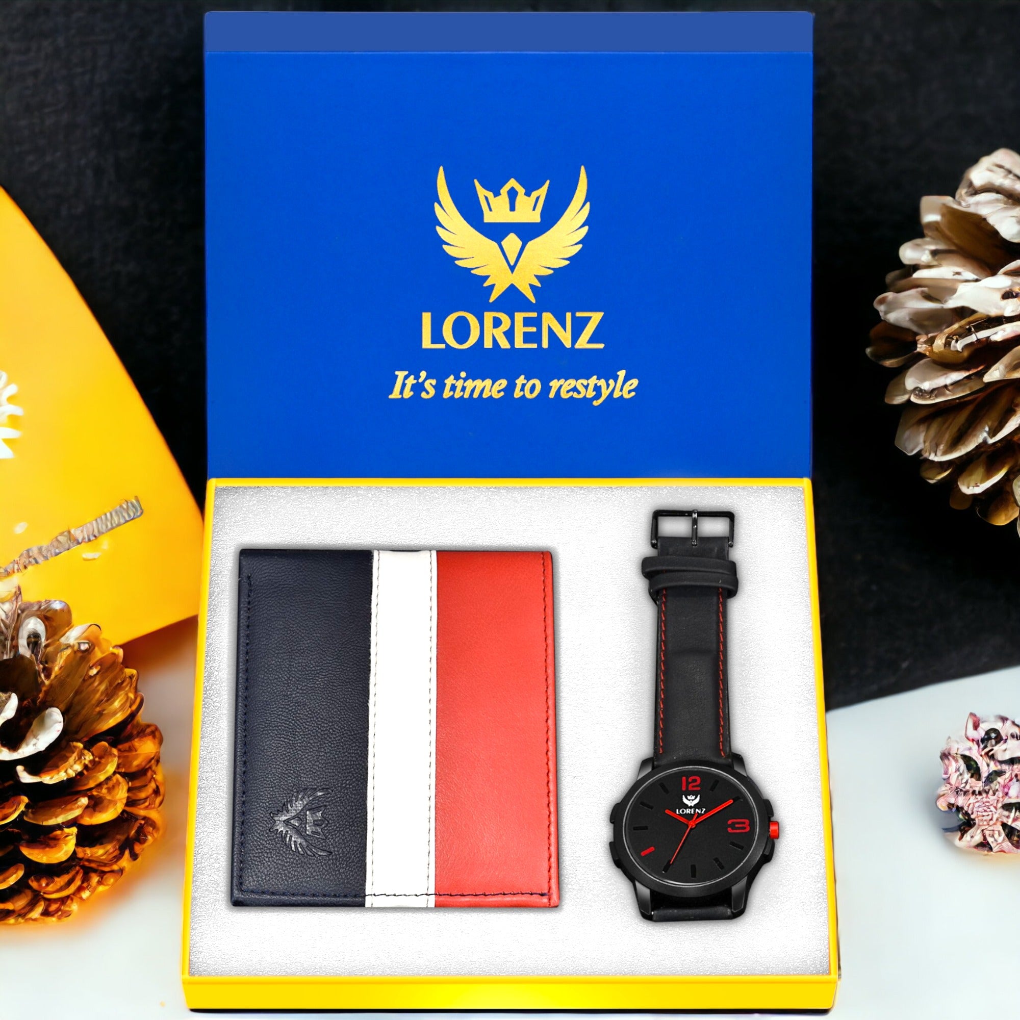 Lorenz Black Dial Watch & Multicolor Wallet Combo for Men