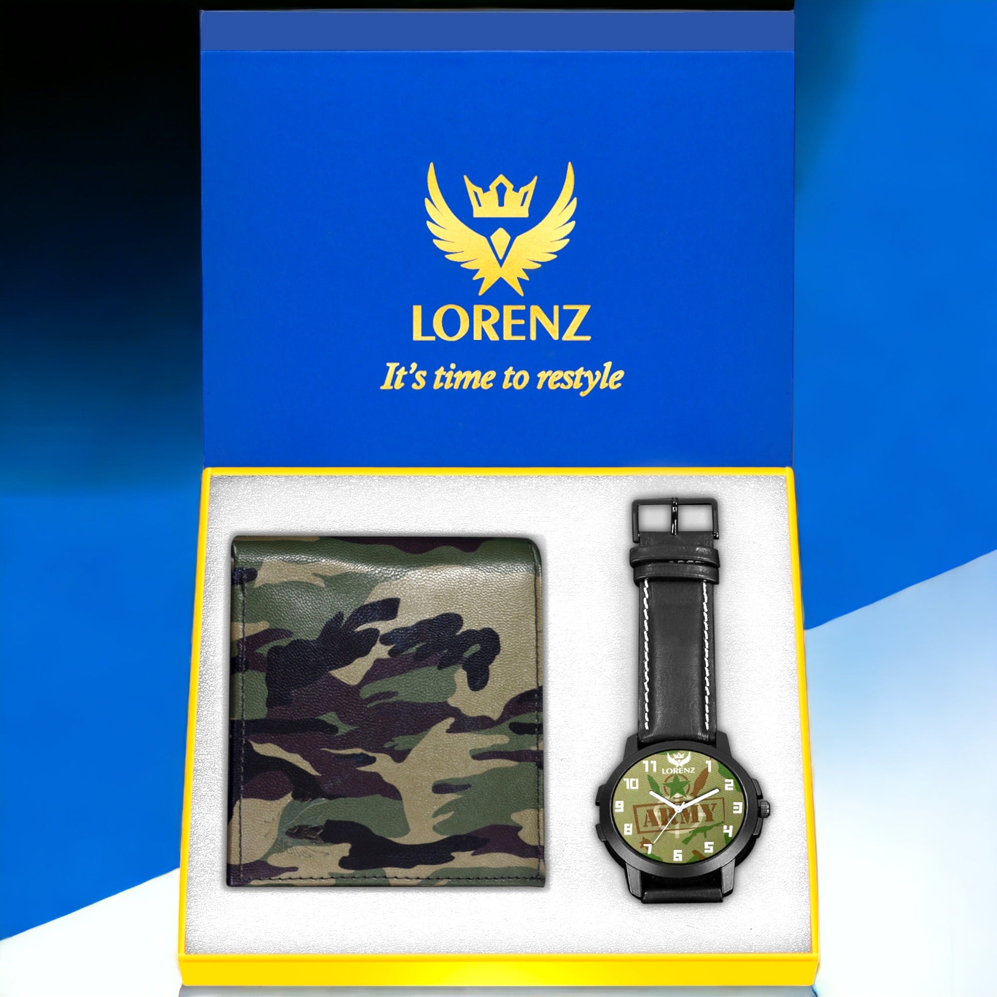 Lorenz Men's Army Design Analogue Display Beige Dial Watch and Wallet Combo
