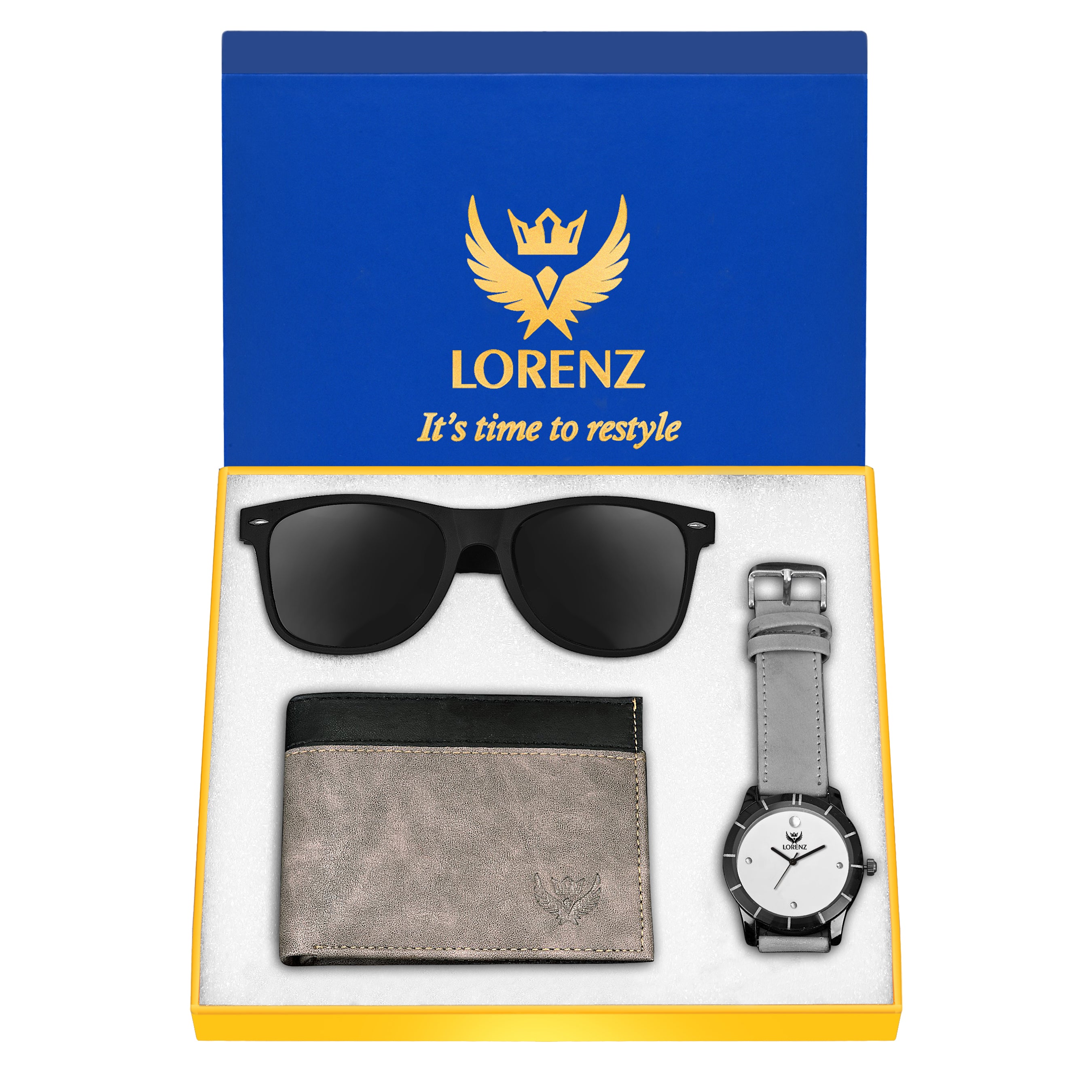 Lorenz Grey Dial Watch, Wallet & Black Sunglass Gift Set