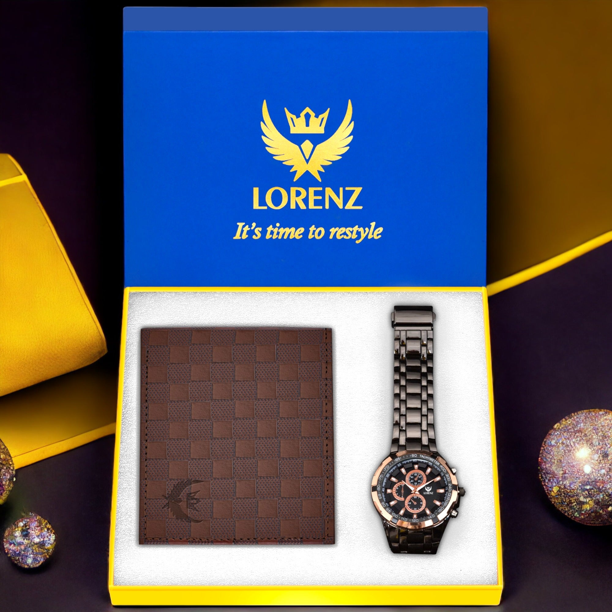 Lorenz Men's Watch and Brown Leather Wallet Gift Set