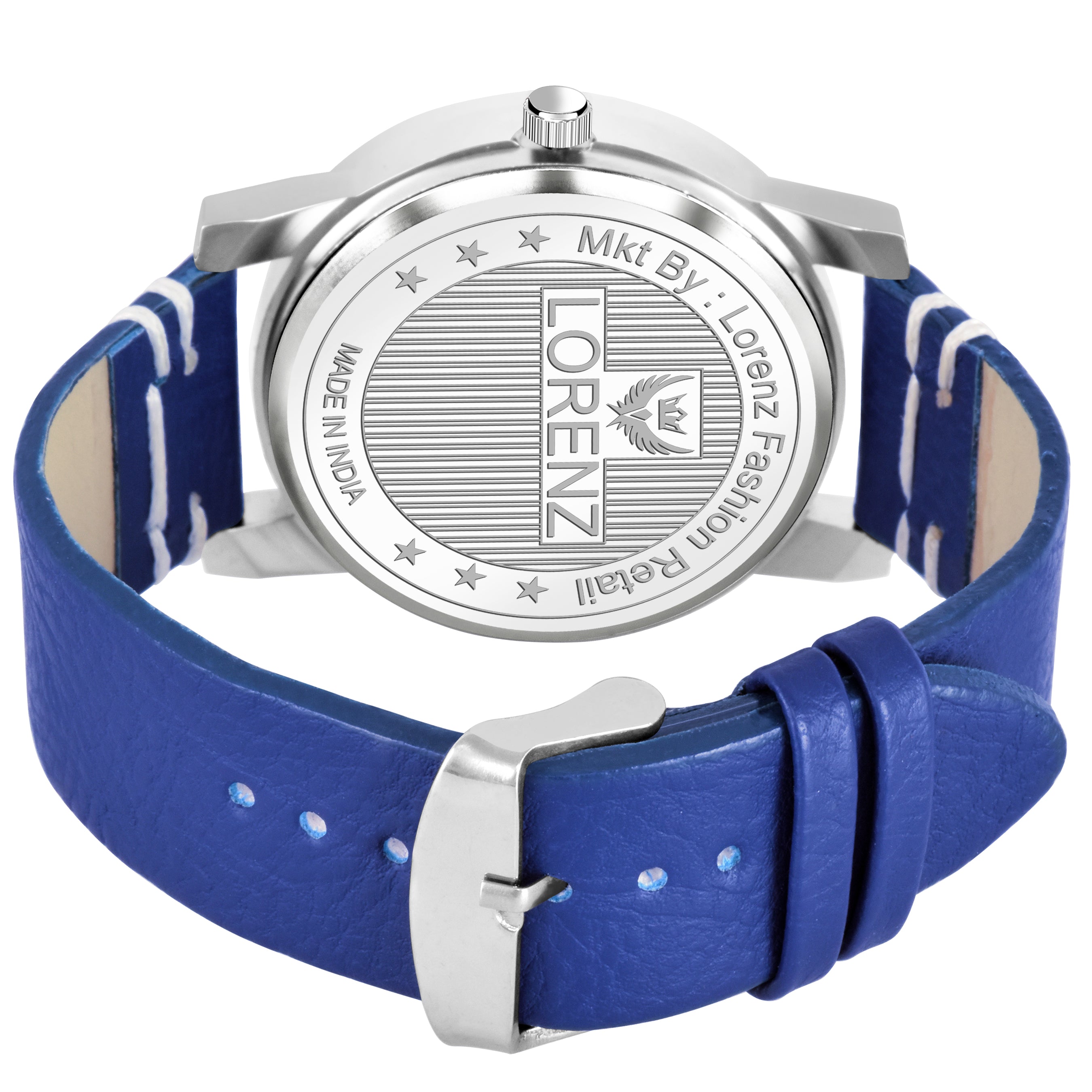 Lorenz Combo of Silver Dial Watch & Blue Wallet for Men- CM-3069WL-50
