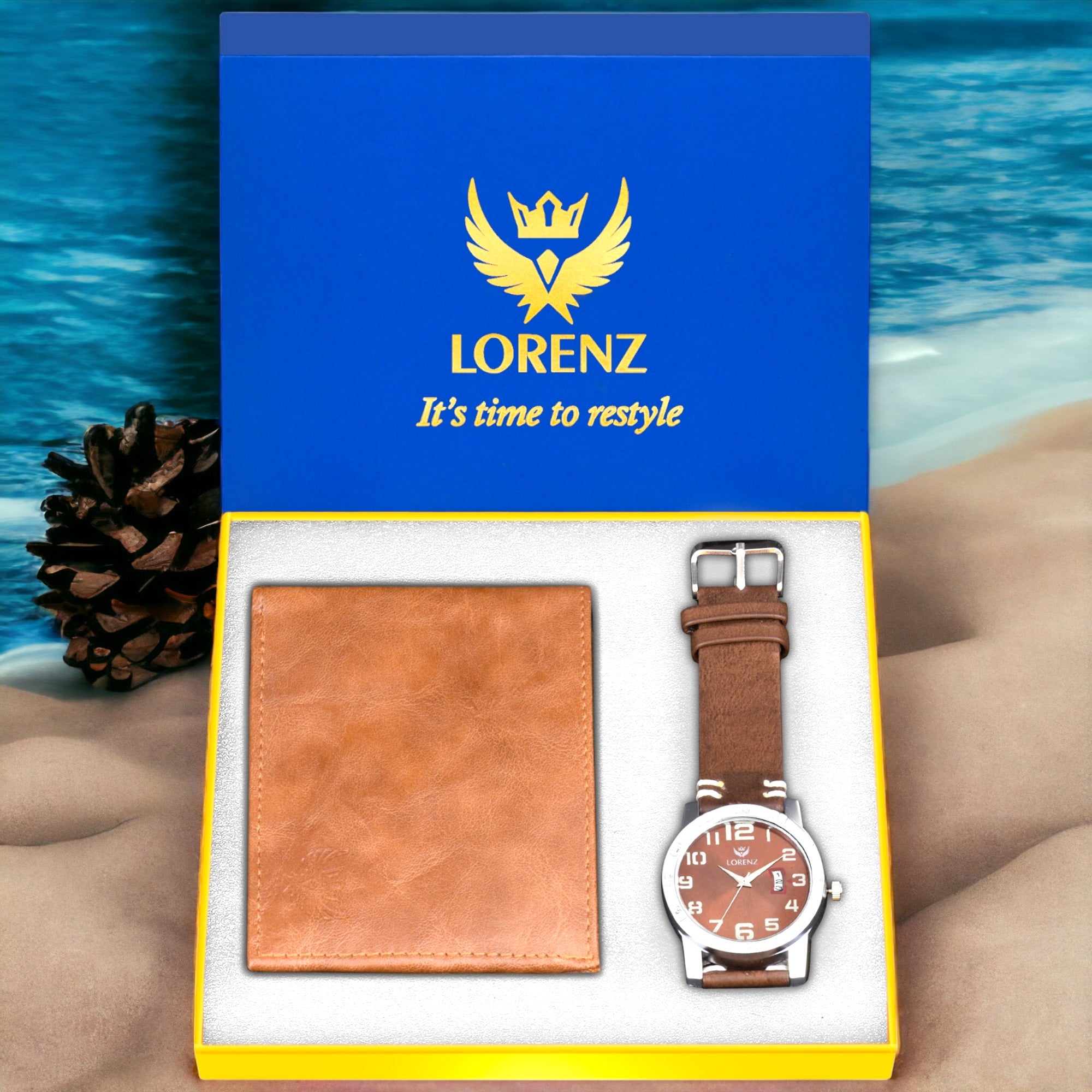 Lorenz Combo of Brown Dial Watch & Brown Wallet for Men- CM-3070WL-53