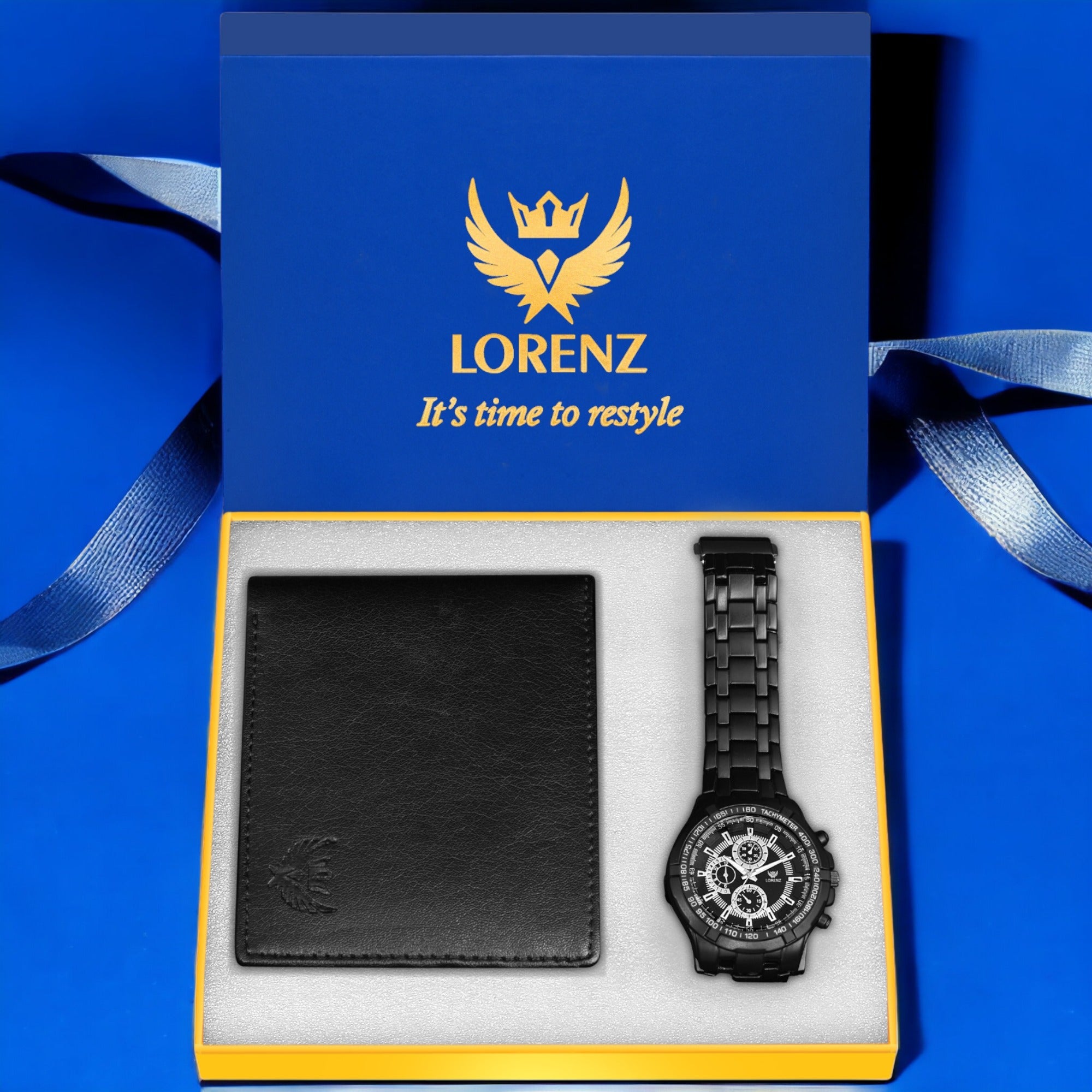Lorenz Combo of Black Dial Watch & Black Wallet for Men- CM-3080WL-33