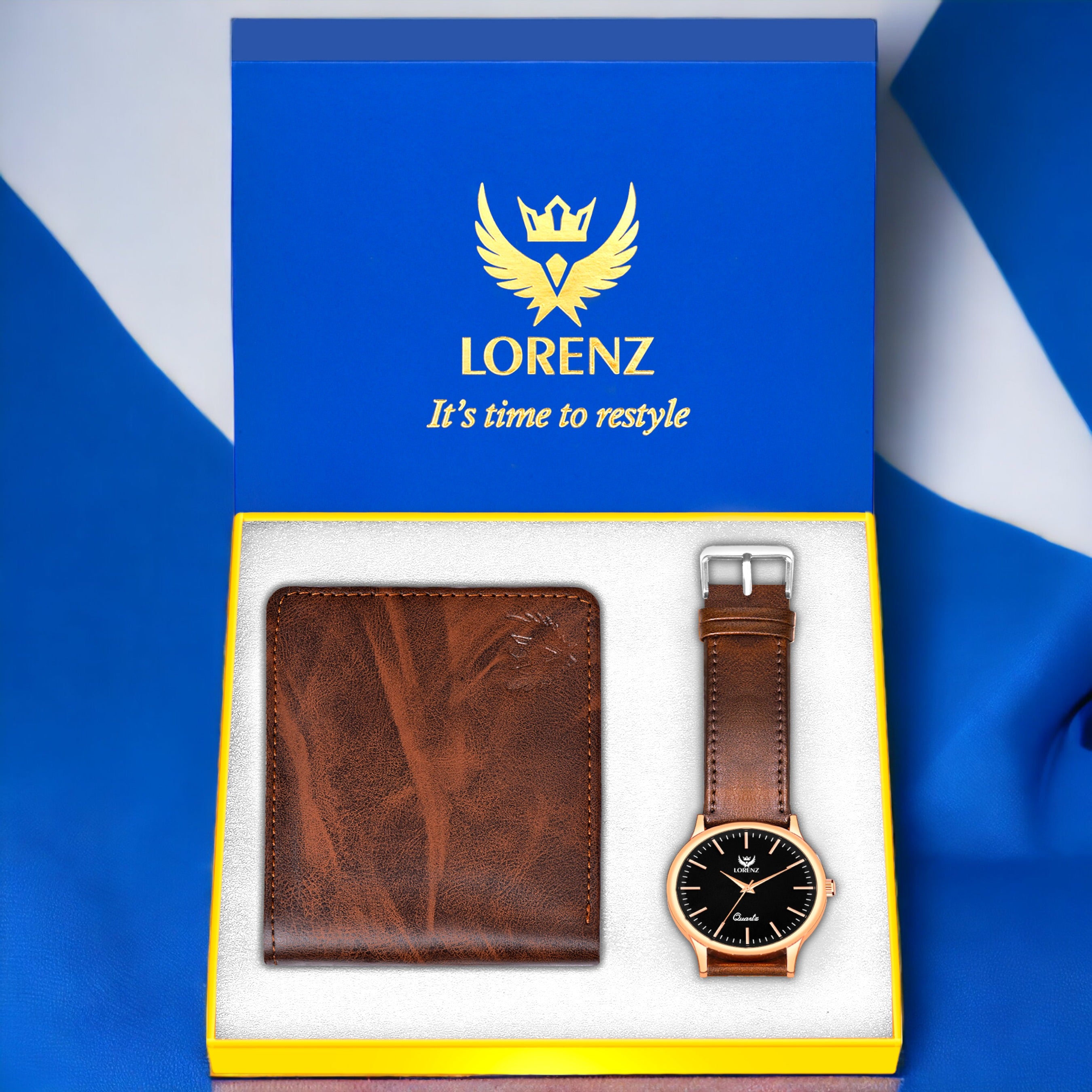 LORENZ Slim Black Dial Watch & Brown Wallet Combo for Men and Boys- CM-4053WL-56
