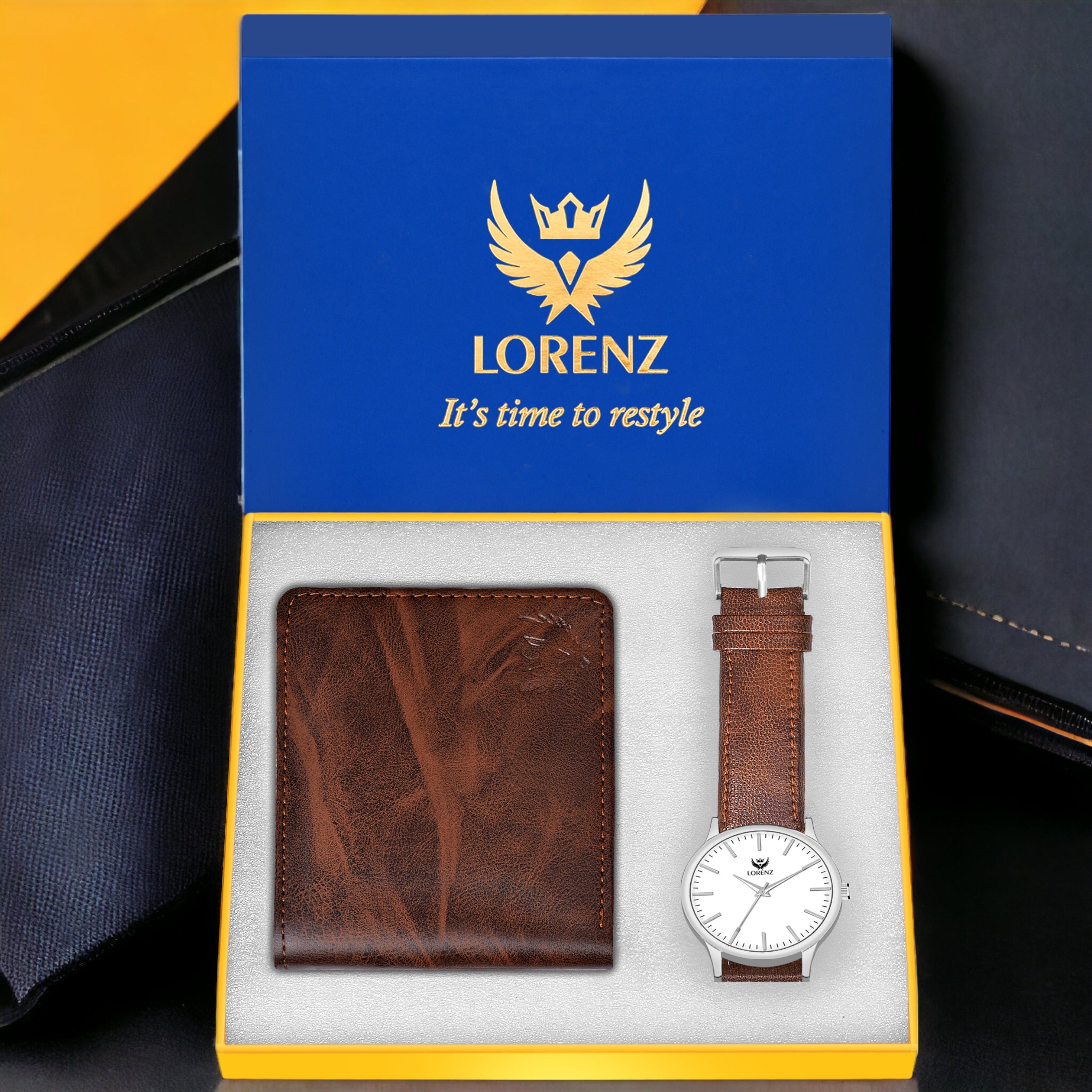 LORENZ Slim White Dial Watch & Brown Wallet Combo for Men and Boys- CM-4058WL-56