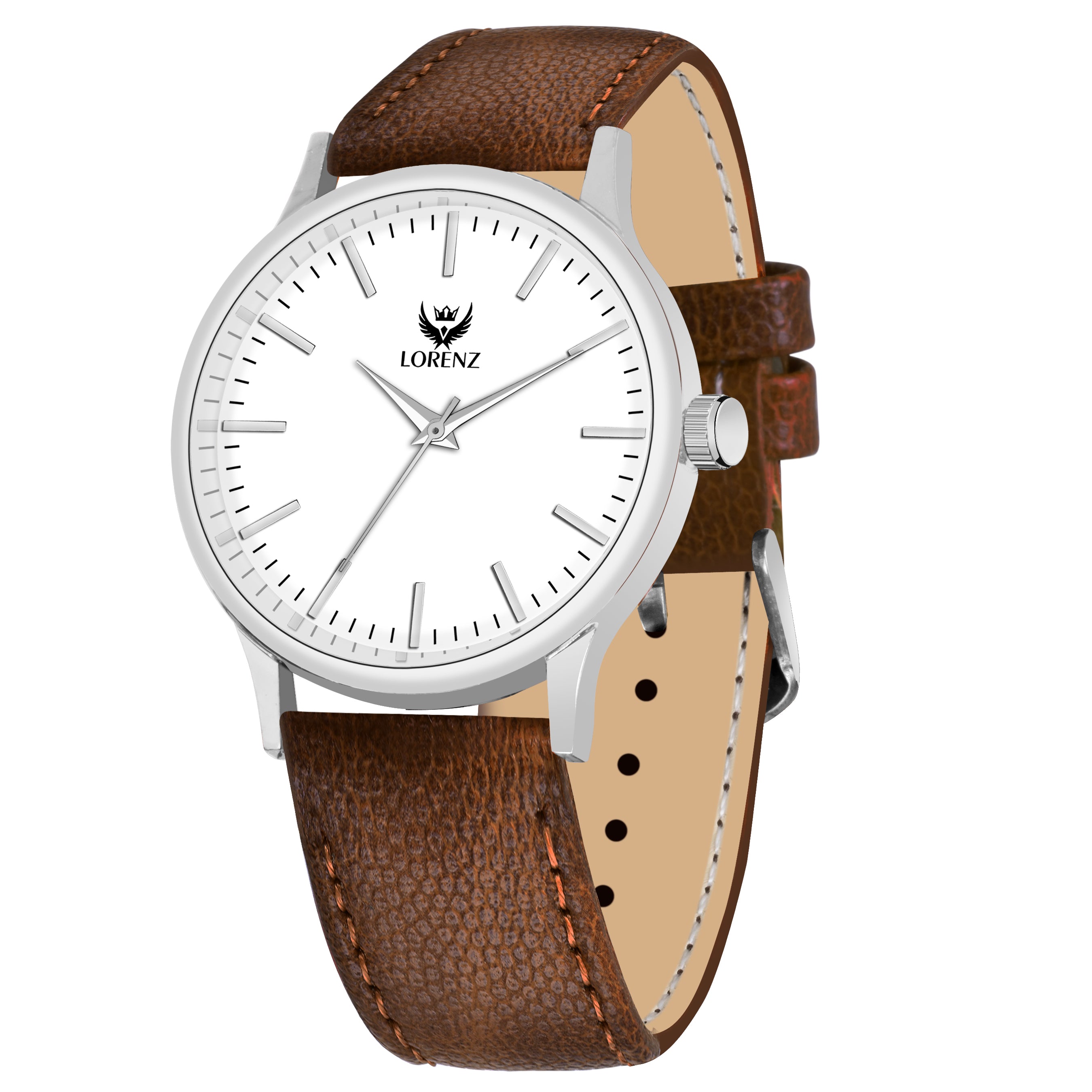 LORENZ Slim White Dial Watch & Brown Wallet Combo for Men and Boys- CM-4058WL-56