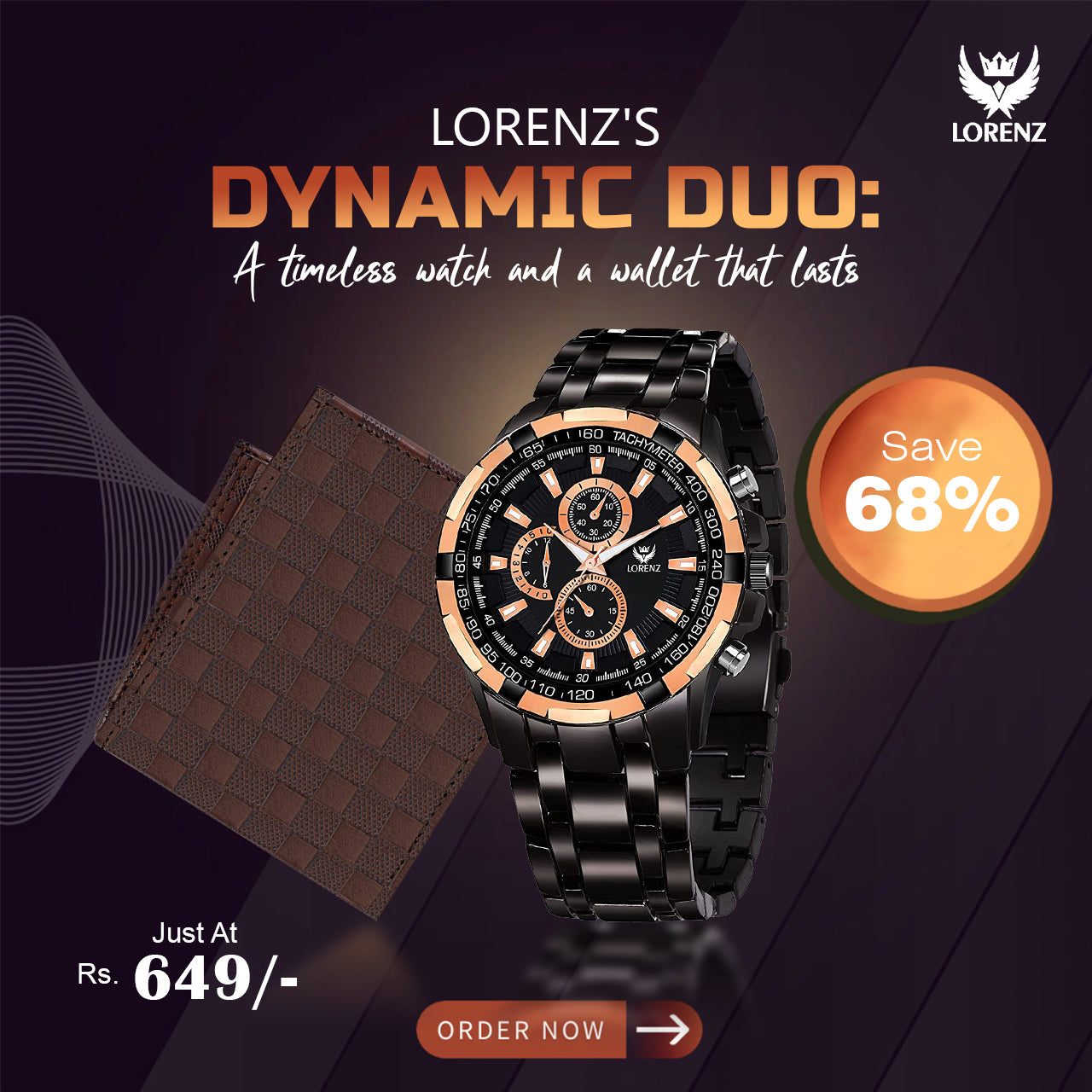 Lorenz Dynamic Duo Watch and Wallet Combo Rs 649/-