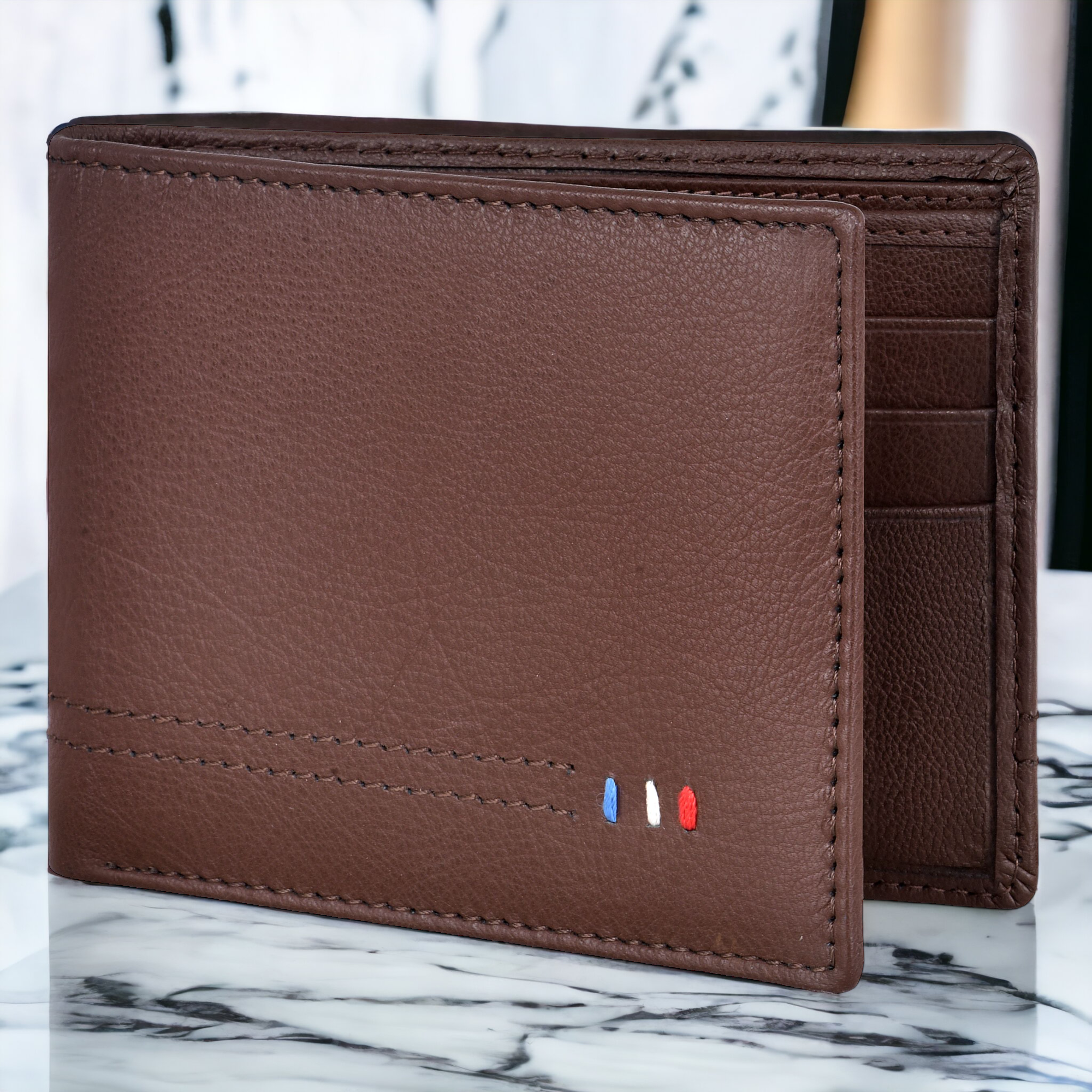 Lorenz Umber Brown Leather RFID Blocking Wallet For Men