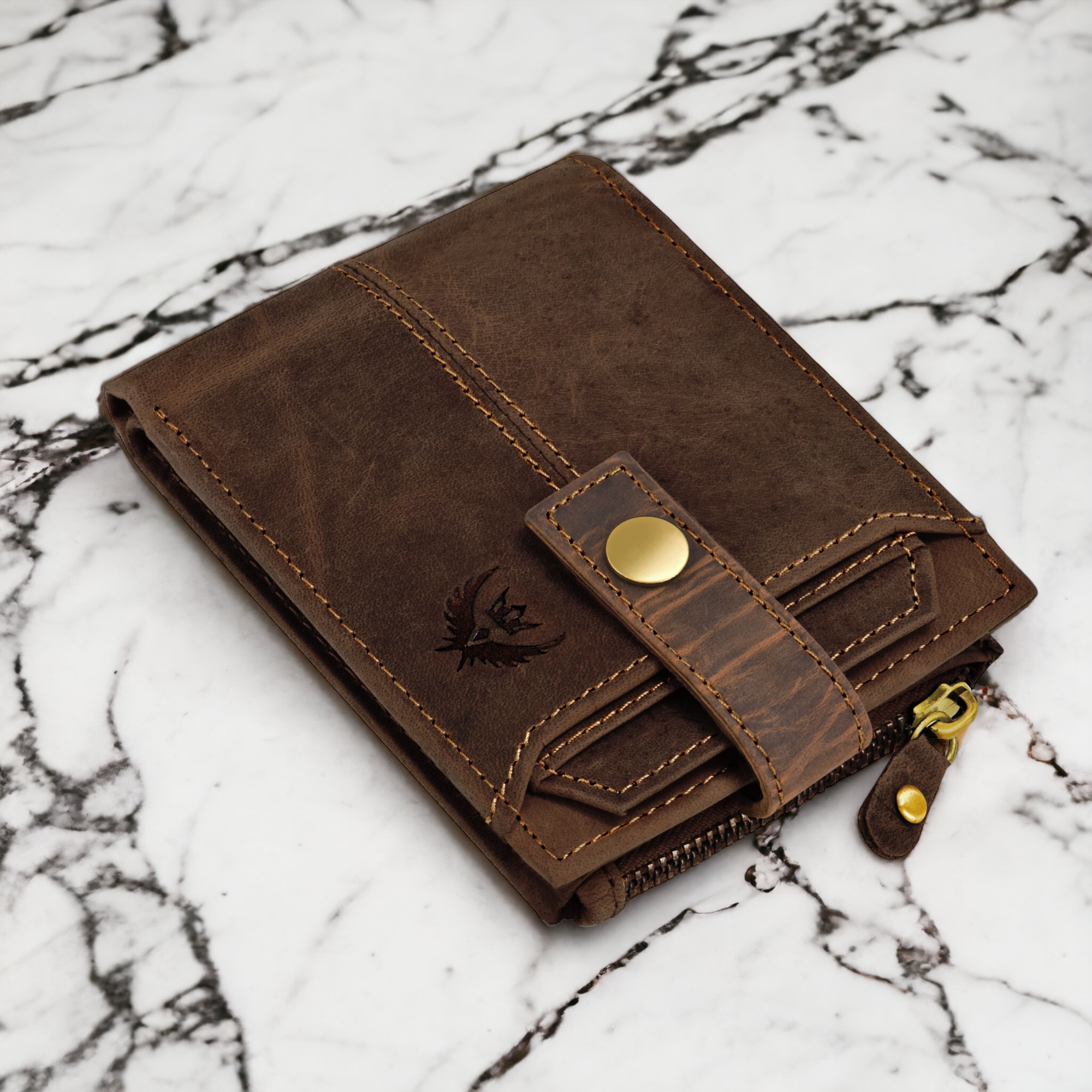 Lorenz RFID Blocking Brown Genuine Leather Bi-Fold Wallet