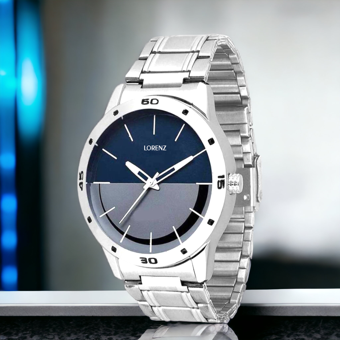 Lorenz MK-1046A Blue-Grey Stainless Steel Analog Watch for Men