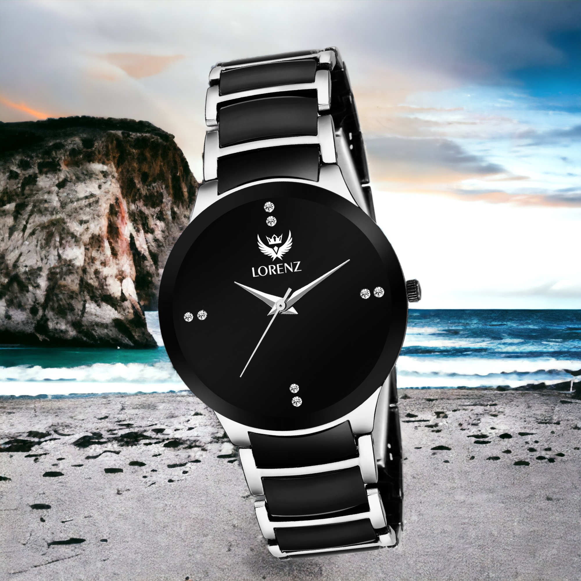 Lorenz MK-1063A Genuine Collection Watch with Black Jewelled Dial