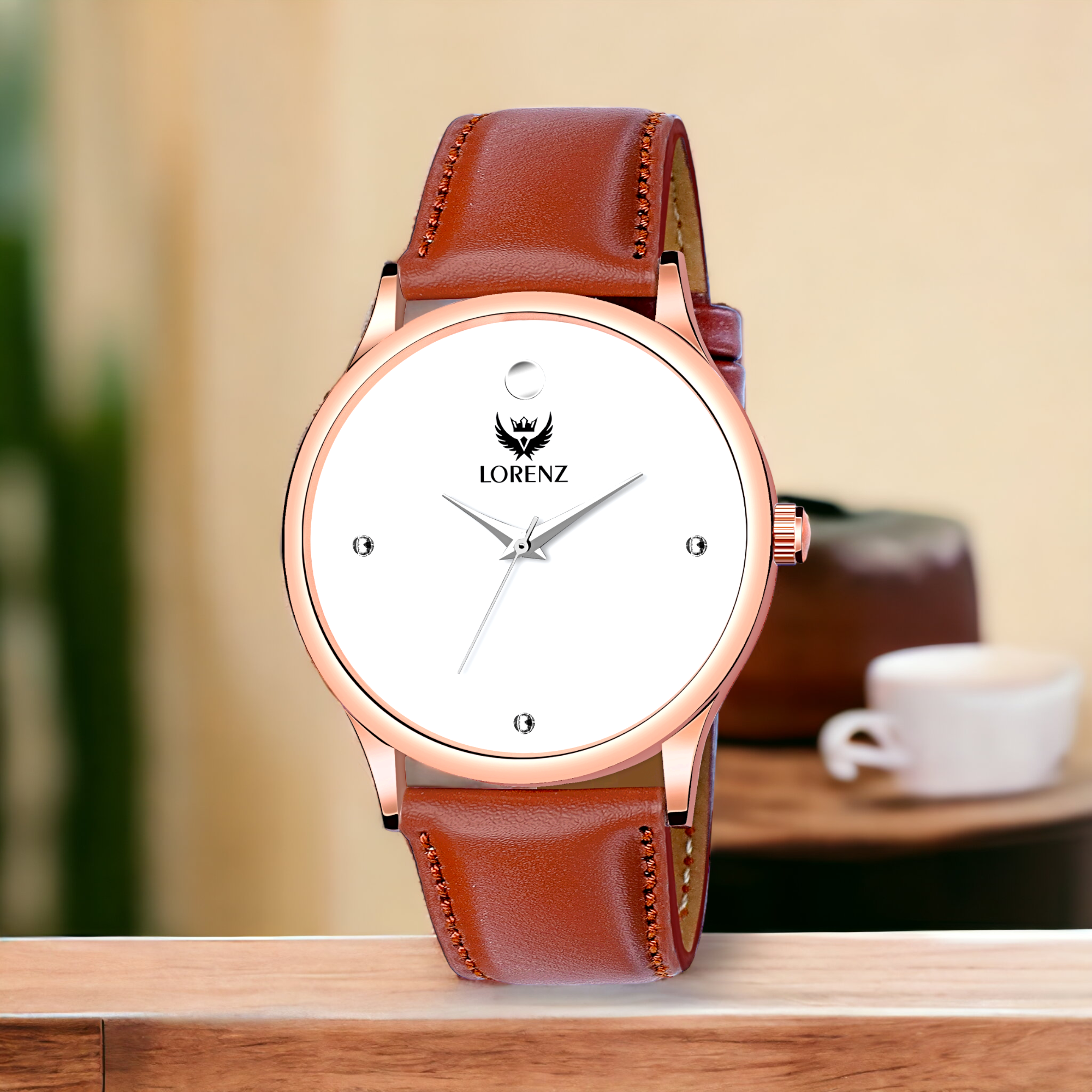 Lorenz Minimalist Copper Dial Watch with Brown Leather Strap
