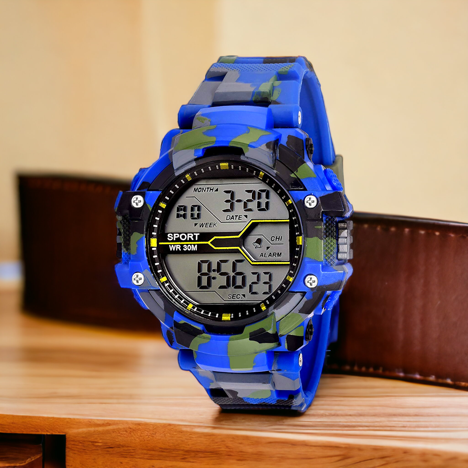 Lorenz Digital Multi Color Dial Army Camouflage Blue Strap